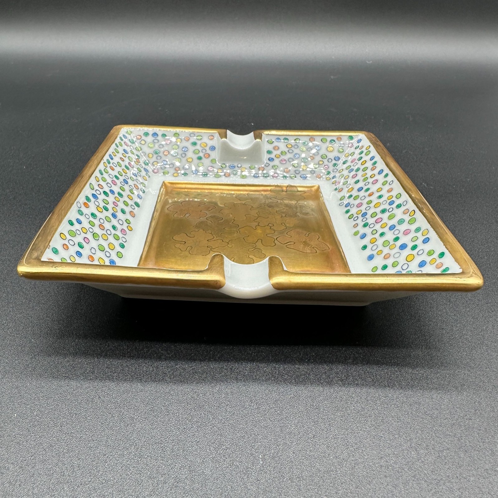 Limoges France Cigar Ashtray Trinket Dish Thick Gold Gilded Trim Man Cave