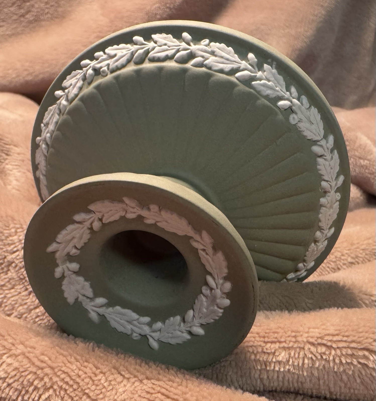 Vintage Wedgwood Sage Green Jasperware Classic Candle Holders 2 Traditional