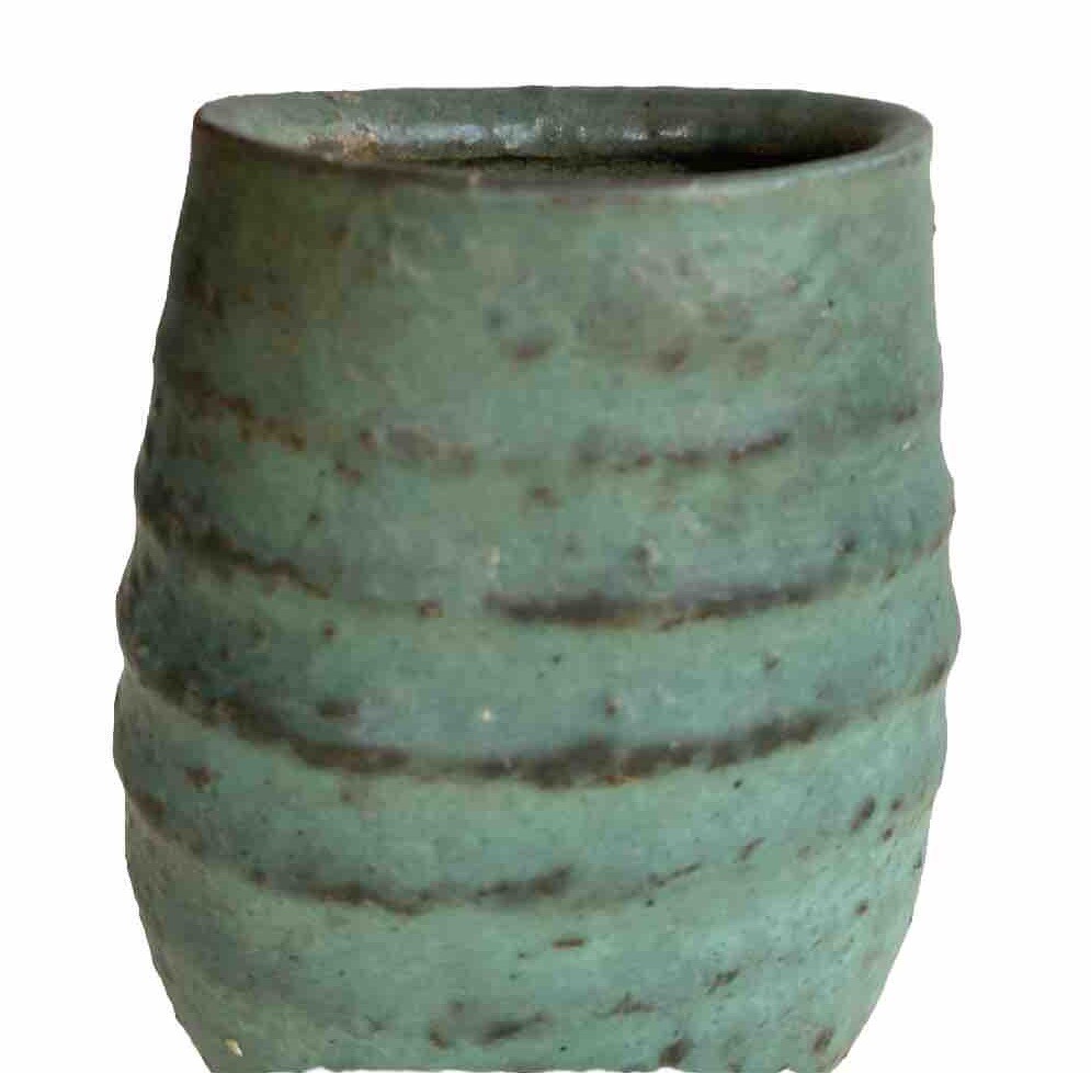 Mobach Industrial Ceramic Art Vase Textured 70s Brutalist Green-Gray Glaze MCM