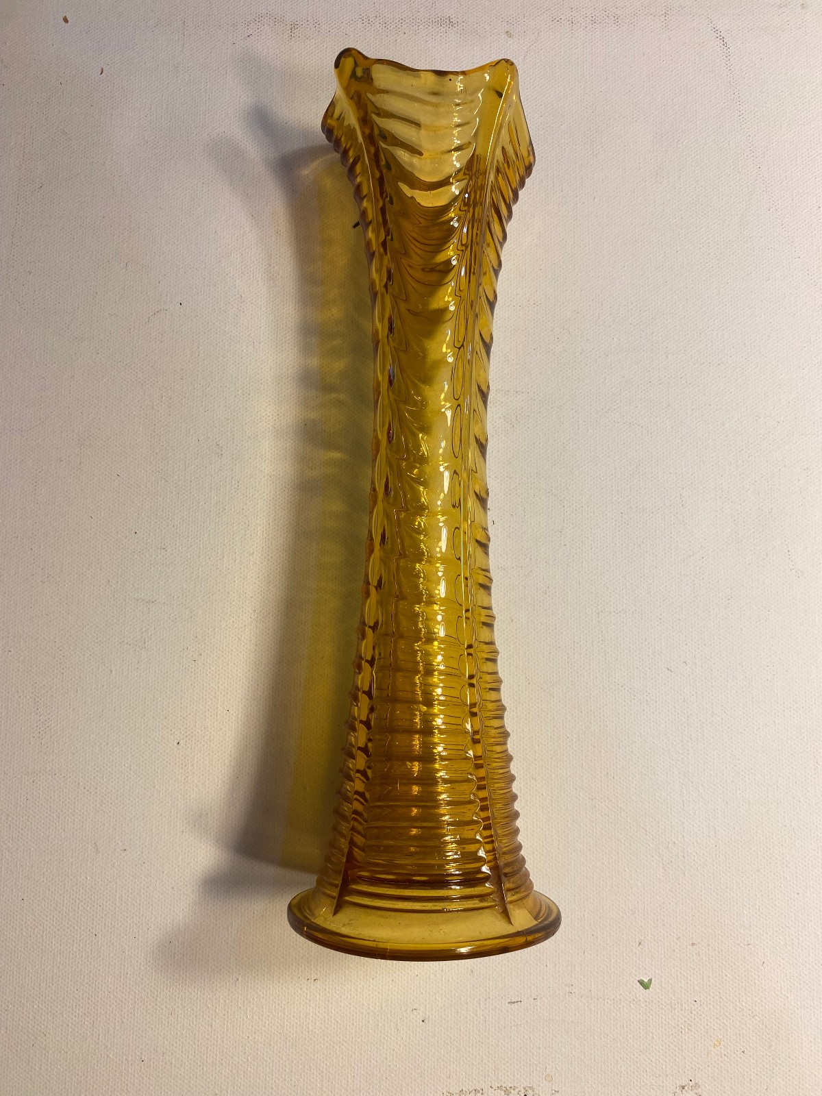 Vintage Imperial Gold Amber Glass Marigold Carnival Vase 10 inches Tall