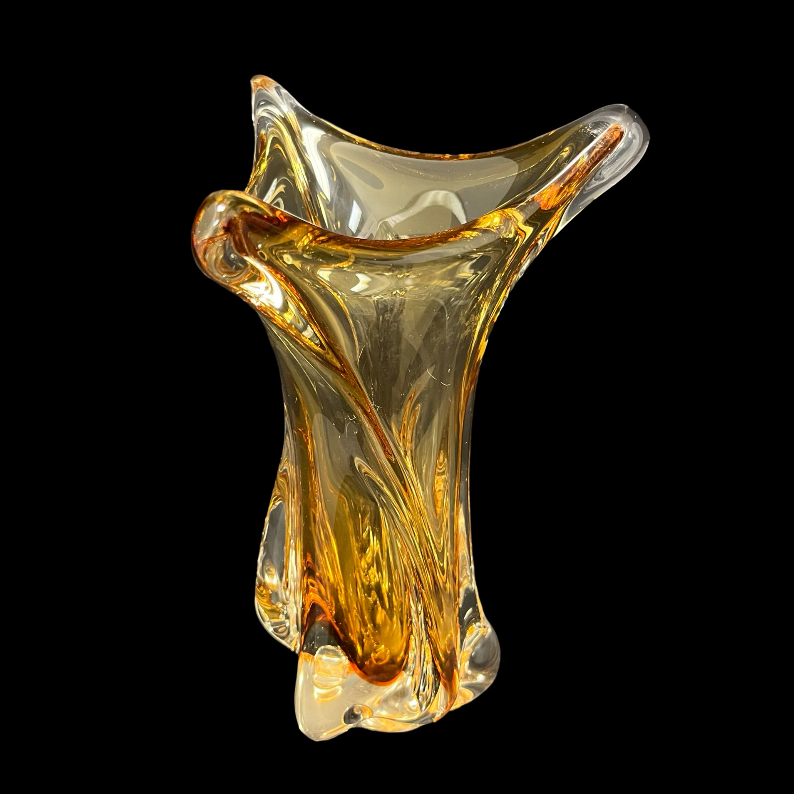SALE! Huge Honey /Amber Canadian Chalet Glass Twist Vase 11.75″ Tall