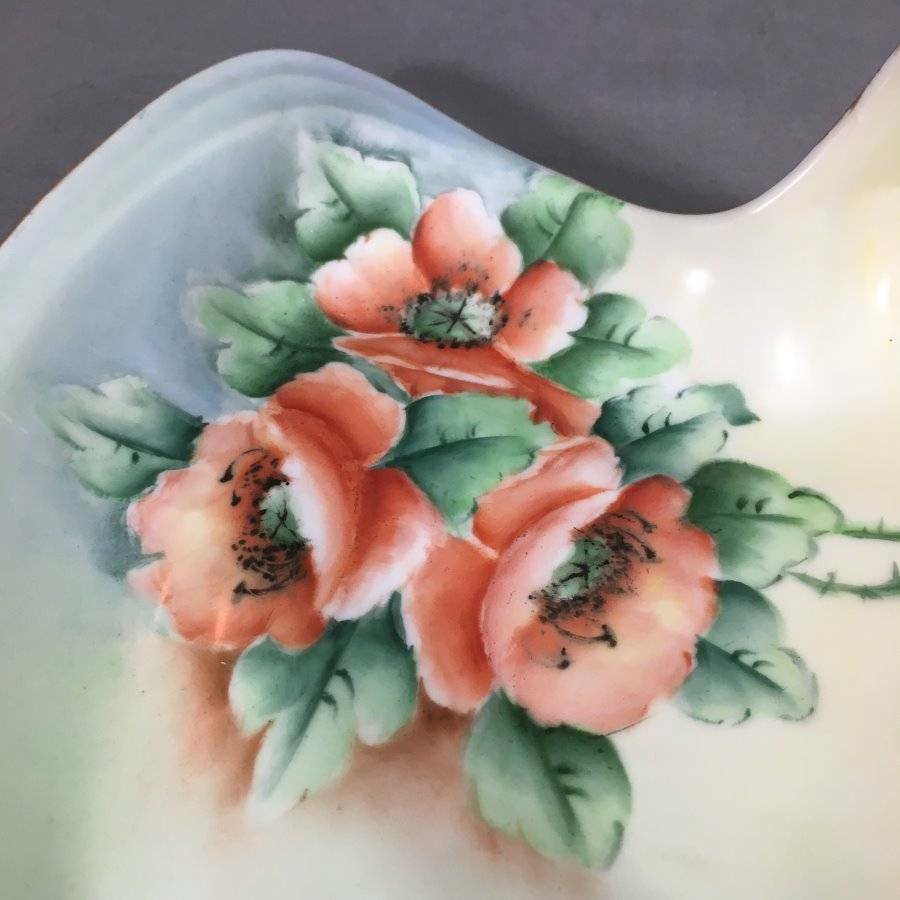 Vtg Handled Poppies Floral Basket Bon Bon Tray Candy Dish Hand Painted Signed