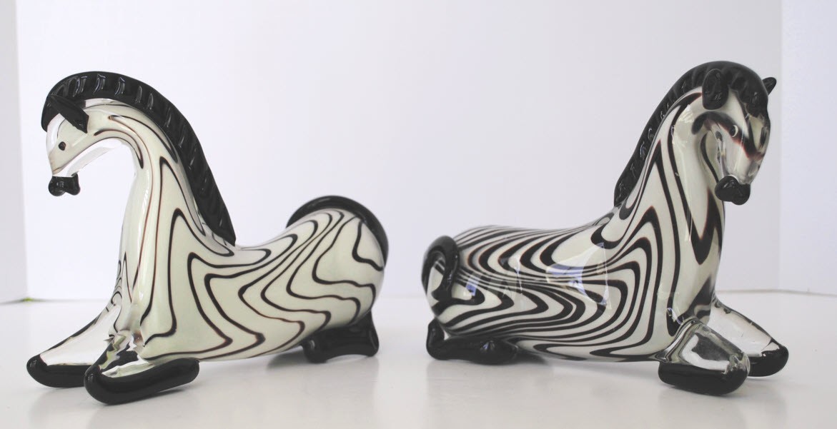 A Pair of Matching Art Glass Langham England Zebra Figurines Excellent Condition