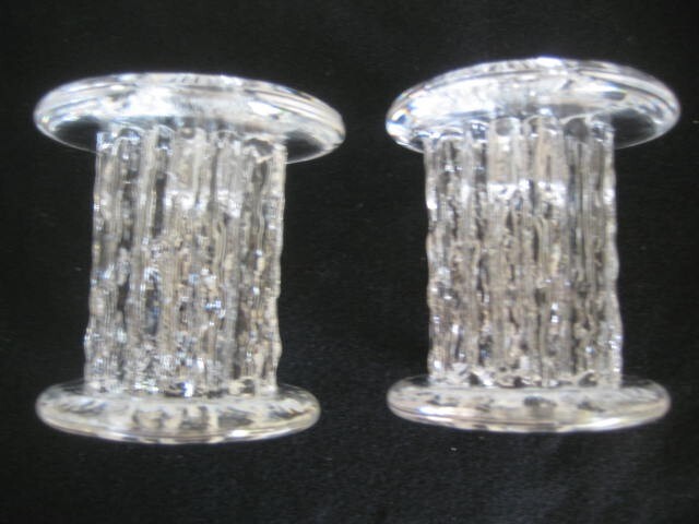 Kosta Boda Goral Warff Rurik Crystal Pillar Candlesticks Pair 3.25 in.