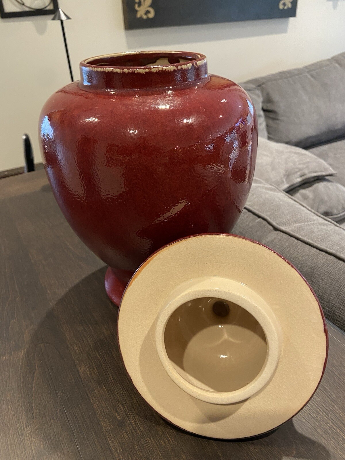 Pottery Barn Vintage Red Maroon Speckled Ginger Jar Urn