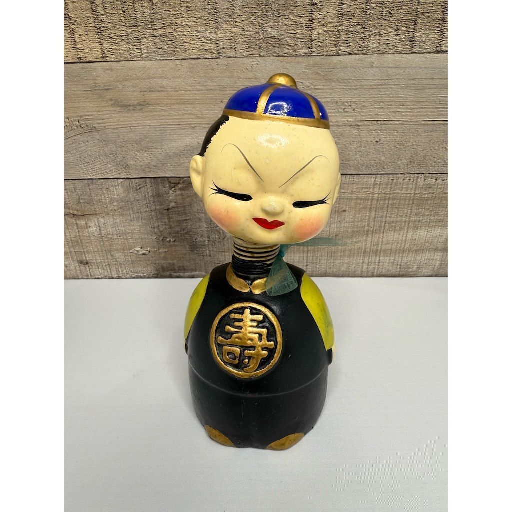 Vintage Japanese Ceramic Bobble Head Figurine Mid-Century Multicolor
