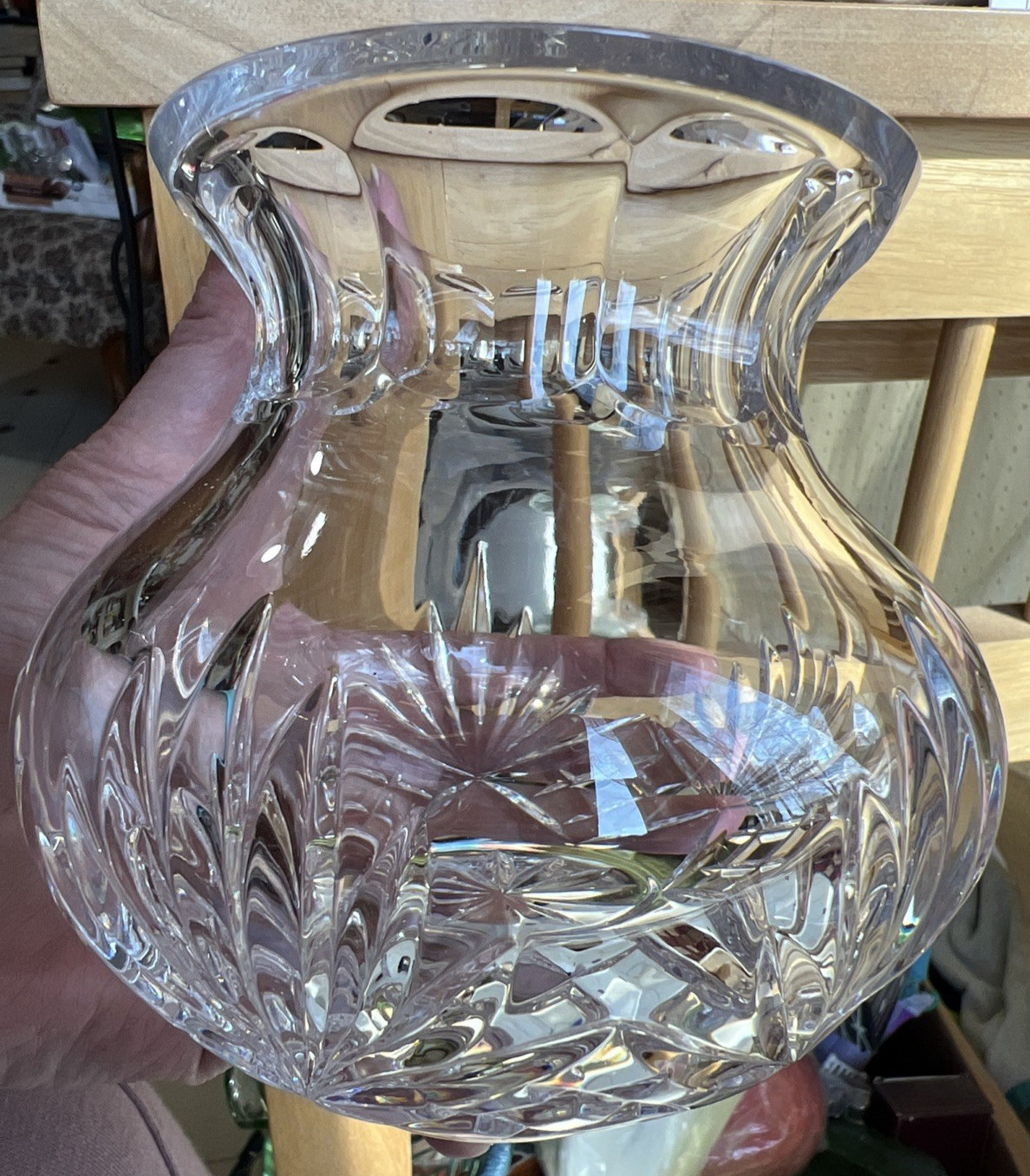 Rogaska Richmond Crystal Flower Vase Yugoslavia Signed 4.75″ WOBBLES!