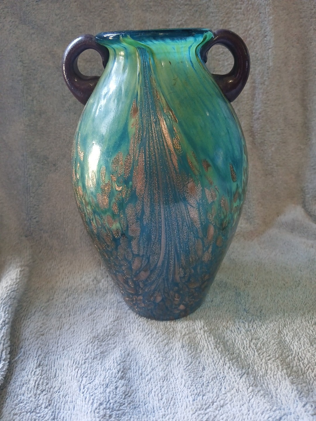 Dale Tiffany Art Glass Turquoise Blue Gold Hand Blown Vase