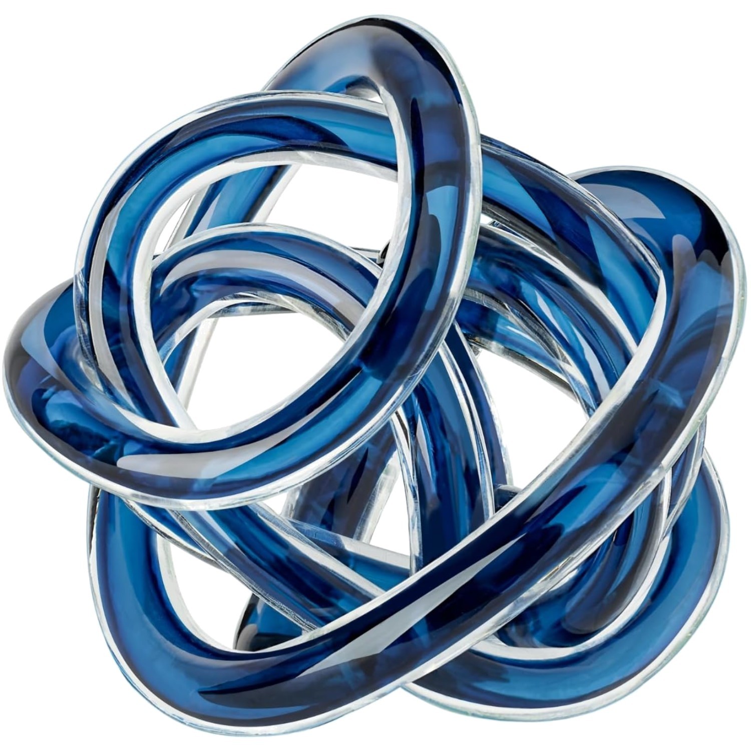 Unique 4.5-Inch Indigo Blue Glass Infinity Knot Sculpture for Elegant Home Decor