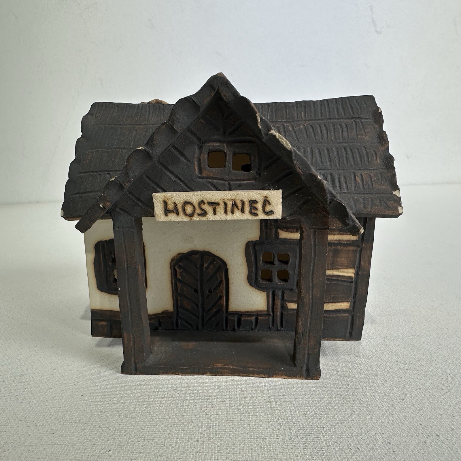 Czech Handmade Ceramic House Prague Pottery Hostinec Cottage Candle Holder
