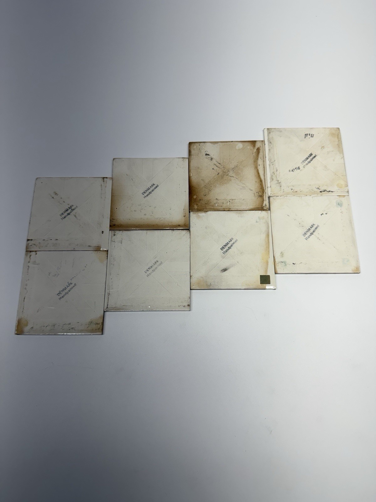 Mid Century Porcelain Tile 8 Coaster Set Christian Denmark Hand Painted Florals