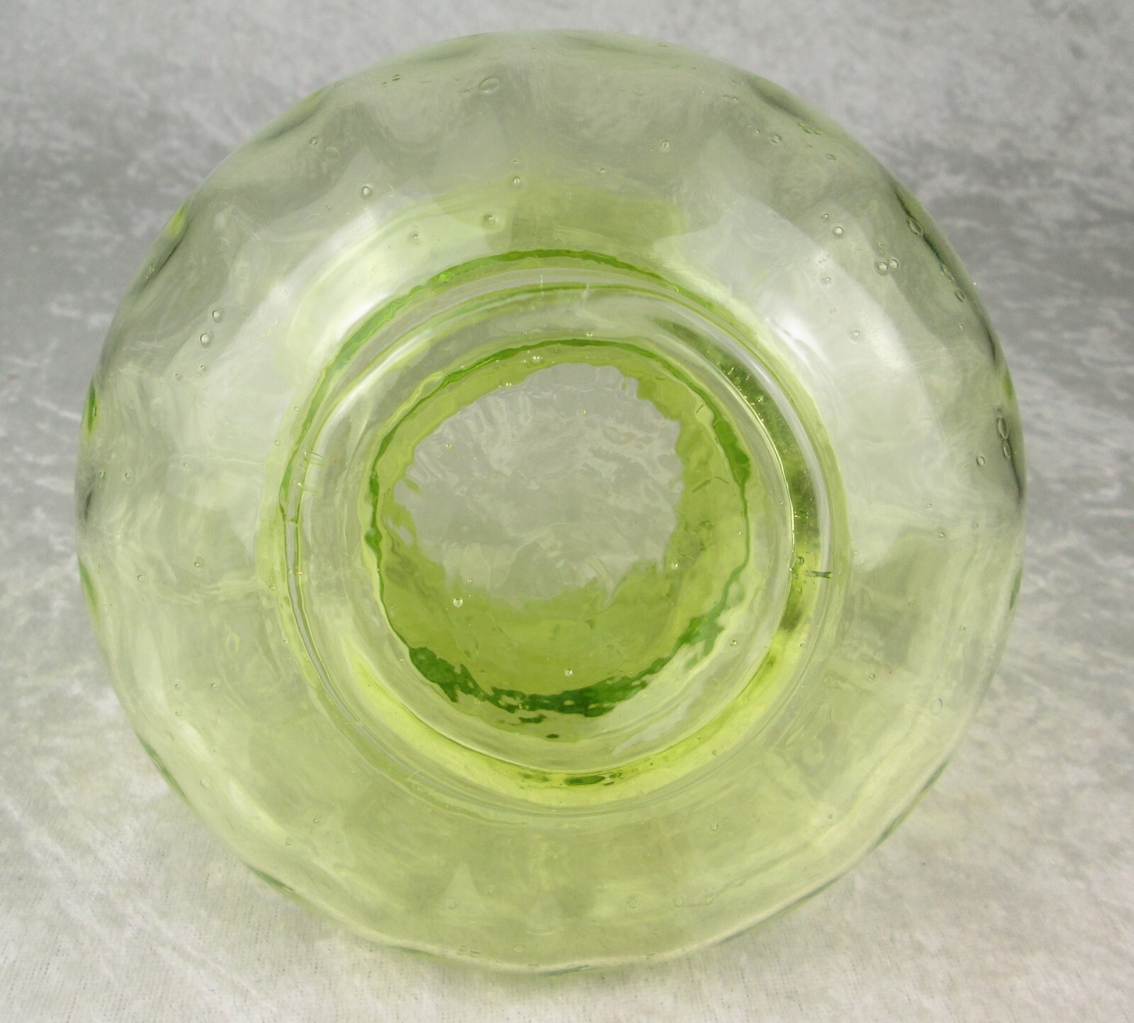 Biot Bubble Glass Vase Bright Yellow Green Hand Blown 4-1/2 inches Tall 5-1/2D