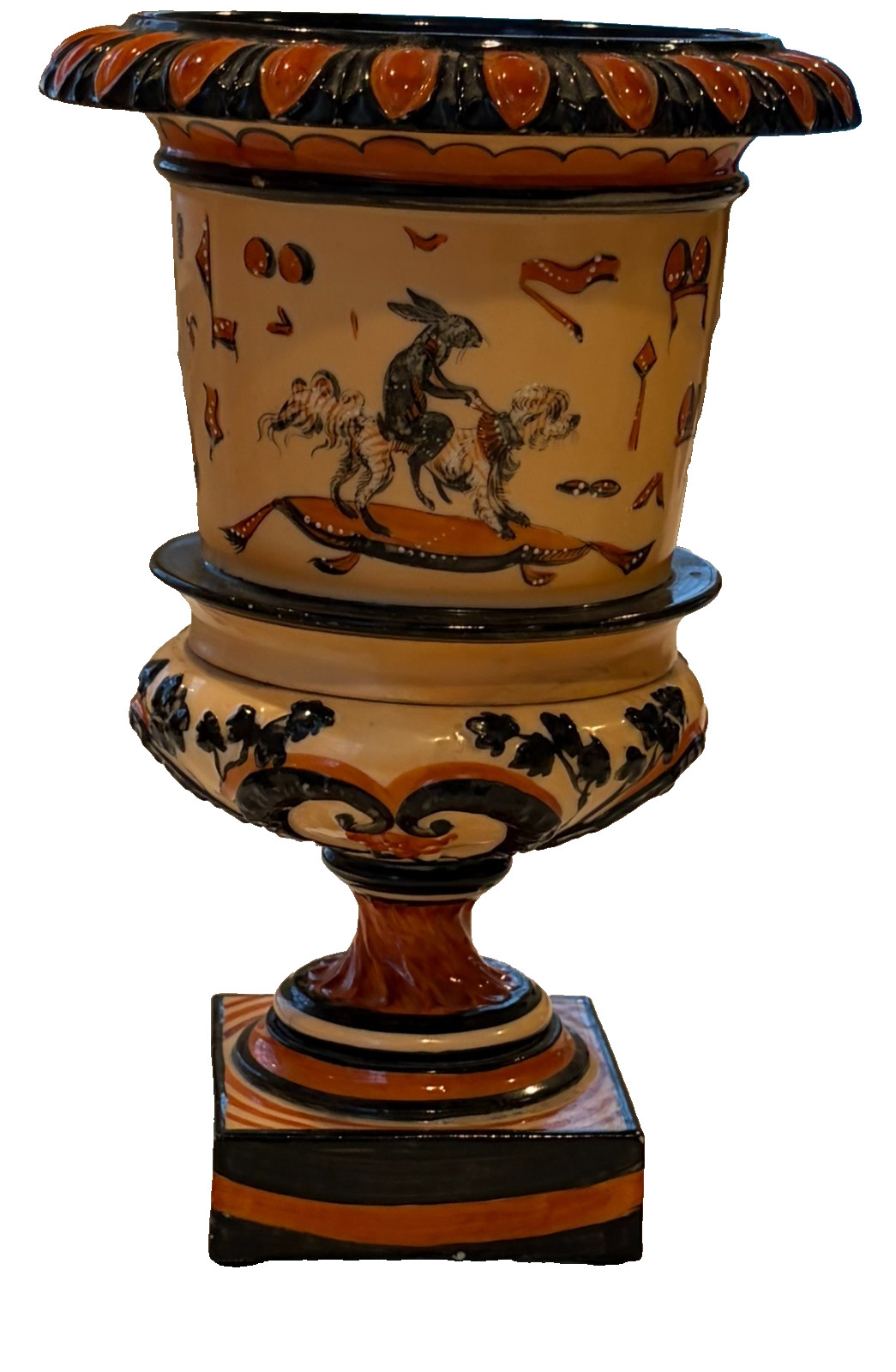 Whimsical Continental Polychromed Porcelain Pedestal Cachepot Late 19th C
