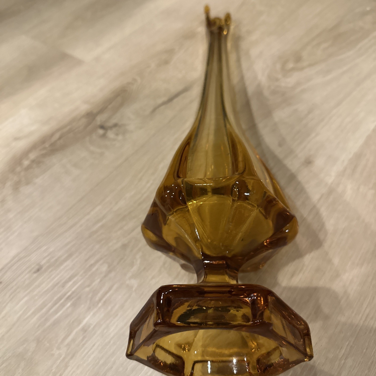 VTG MCM Viking Glass 17.5” Amber Swung Vase in Epic Column Hexagon Base Fingers
