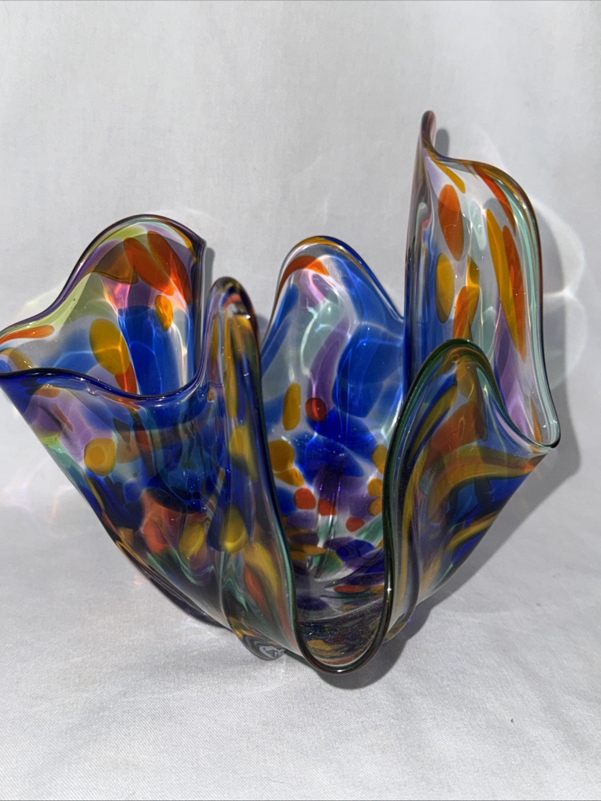 Abstract Hand-Blown Glass Vase/Centerpiece Bowl Decor Multi color