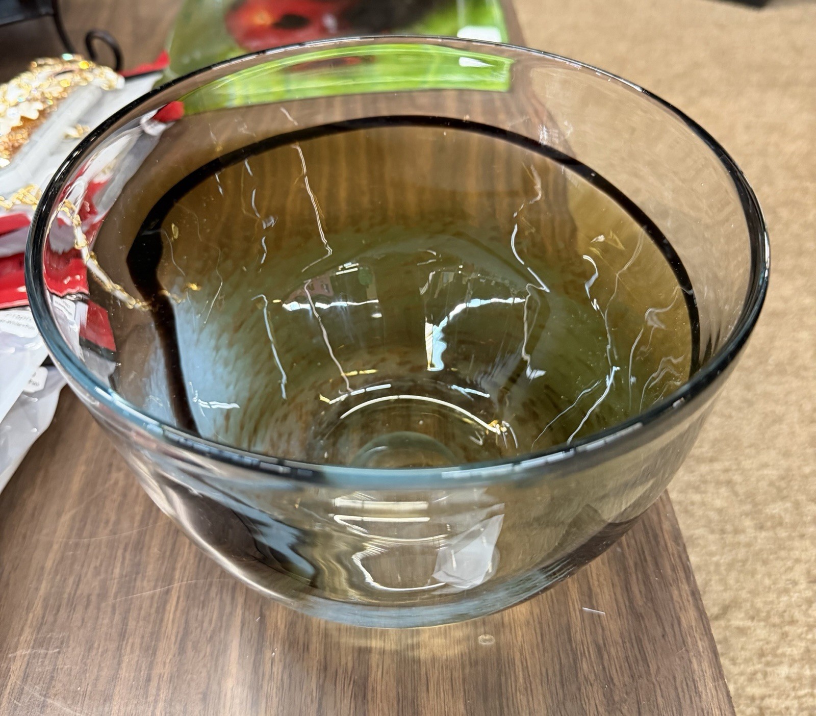 Hand Blown Art Glass Bowl Chocolate Brown and Baby Blue Hand Blown