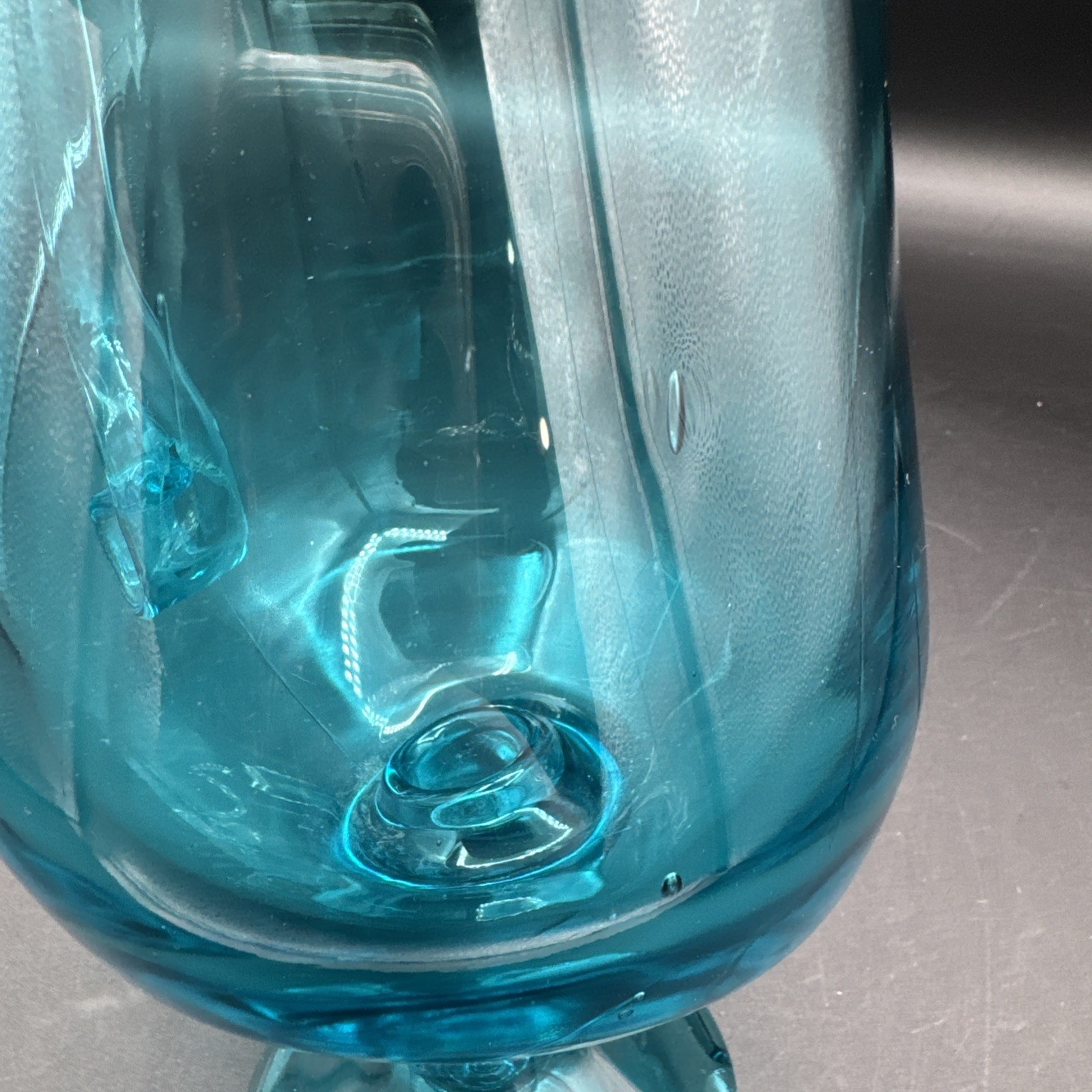 LE Smith Swung 14″ Simplicity Glass Peacock Blue Footed Pitcher Candlestick VTG