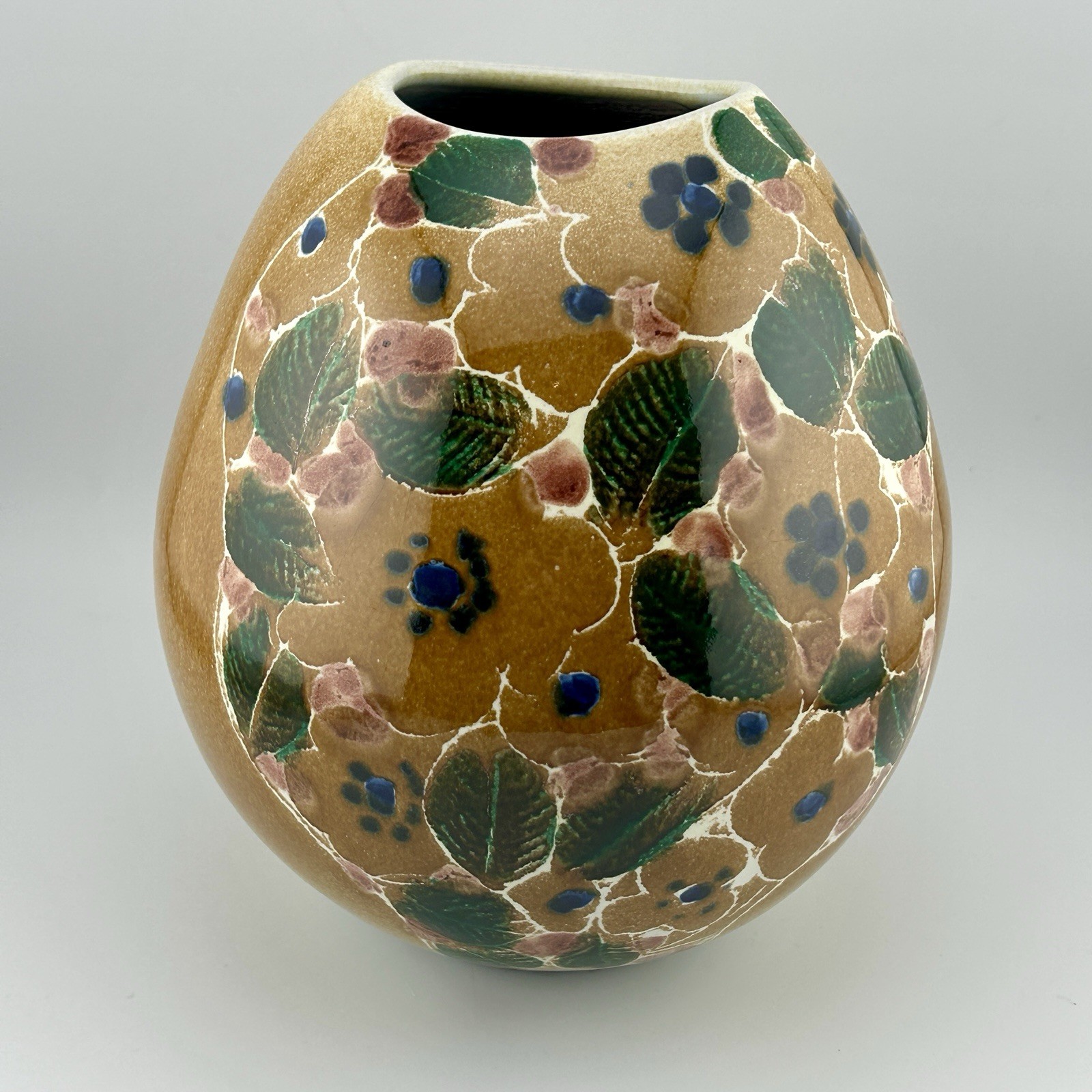 Studio Pottery Vase 6″ H Hand Thrown Floral Earth Tones Signed Sena