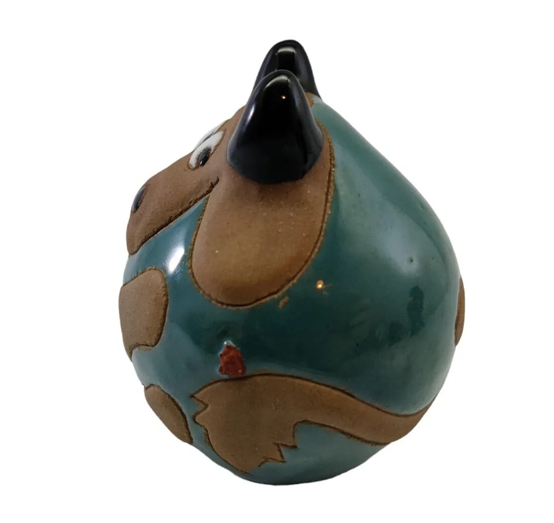 Studio Art Pottery Red Clay Green Cow Figurine Partially Glazed