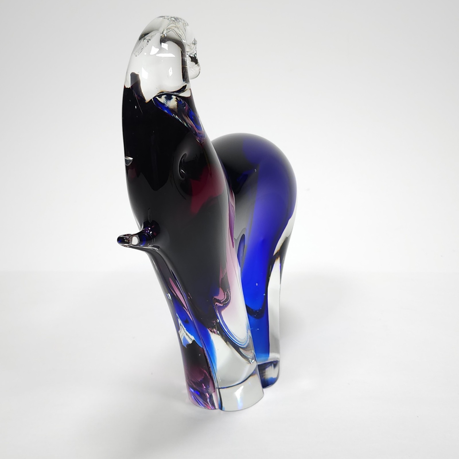 Large Murano Art Glass Elephant 11.75” Inch Cobalt Blue Violet Purple Italian