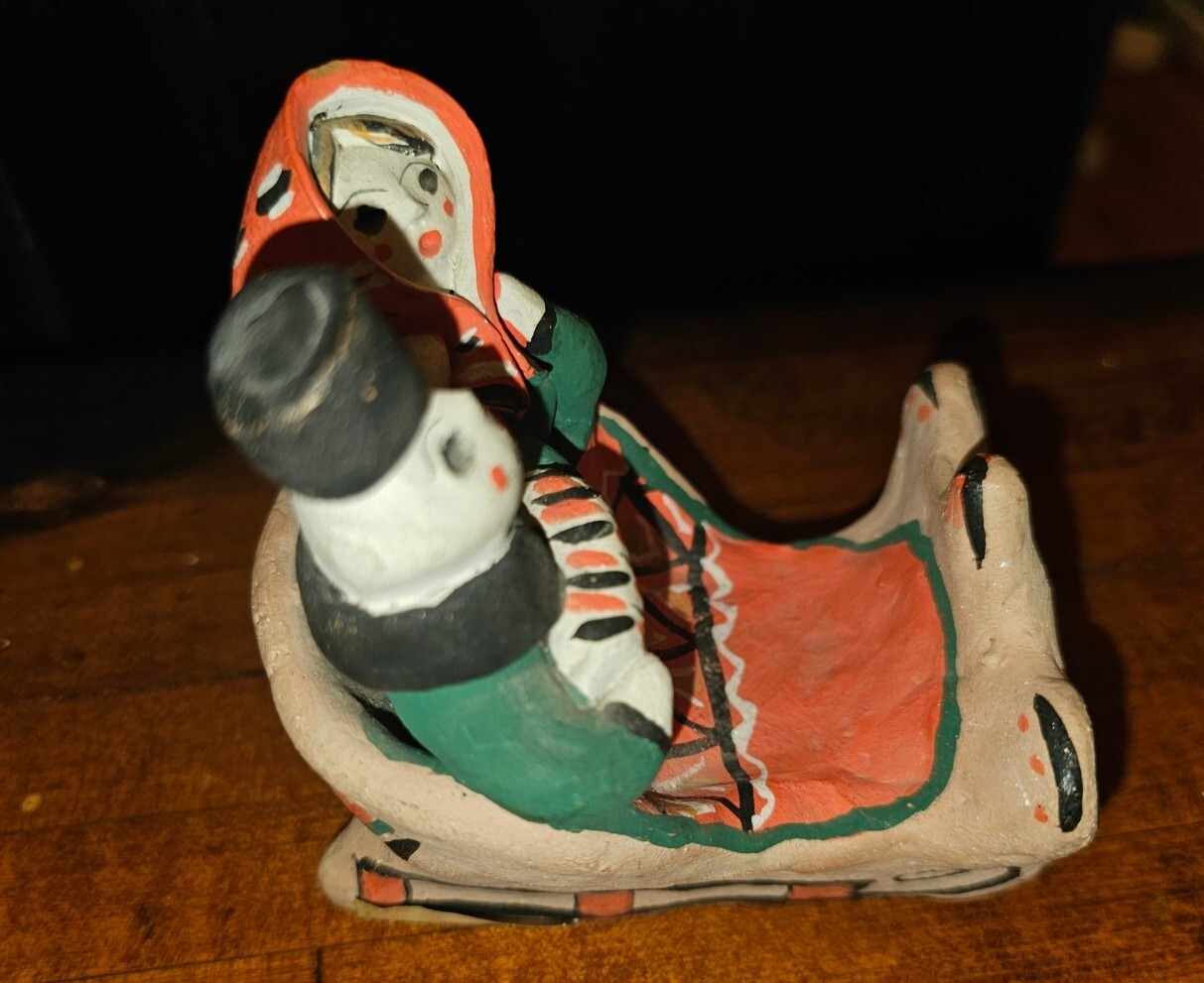 Vtg Dymkovo Clay Toy Folk Art Statue Russian Traditional Kargopol Husband & Wife
