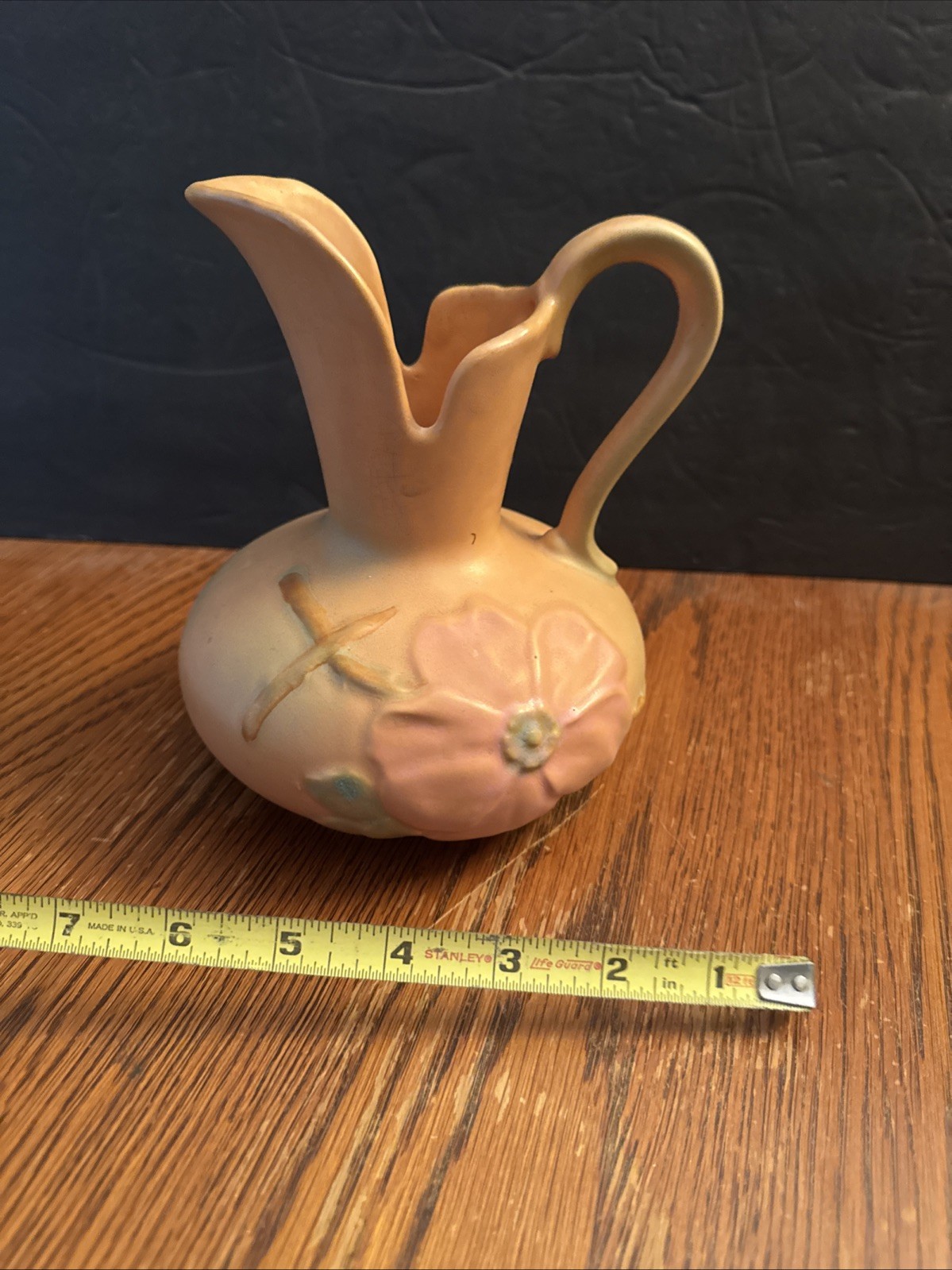 Vintage Weller Wild Rose Pottery Ewer/Pitcher 7″-Matte Pink/Green/Peach – 1930s