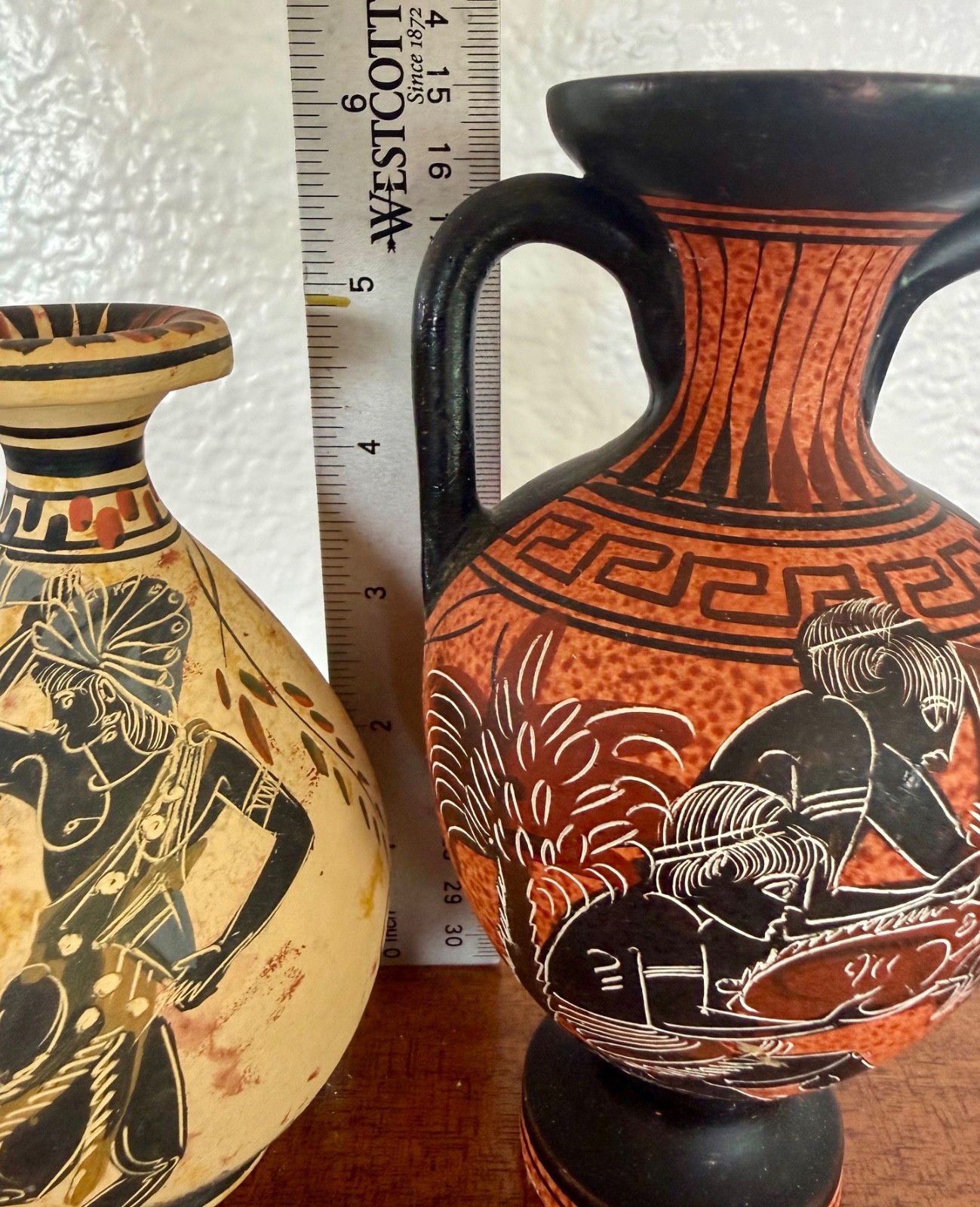 TWO Handmade in Greece Vases Signed Replica Copy Classical Period Urns W/Tags