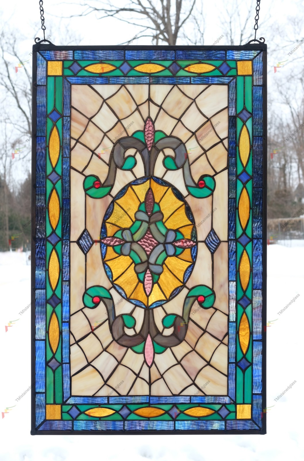 18″ x 30″ Tiffany Style stained glass window panel glass panel, HF49