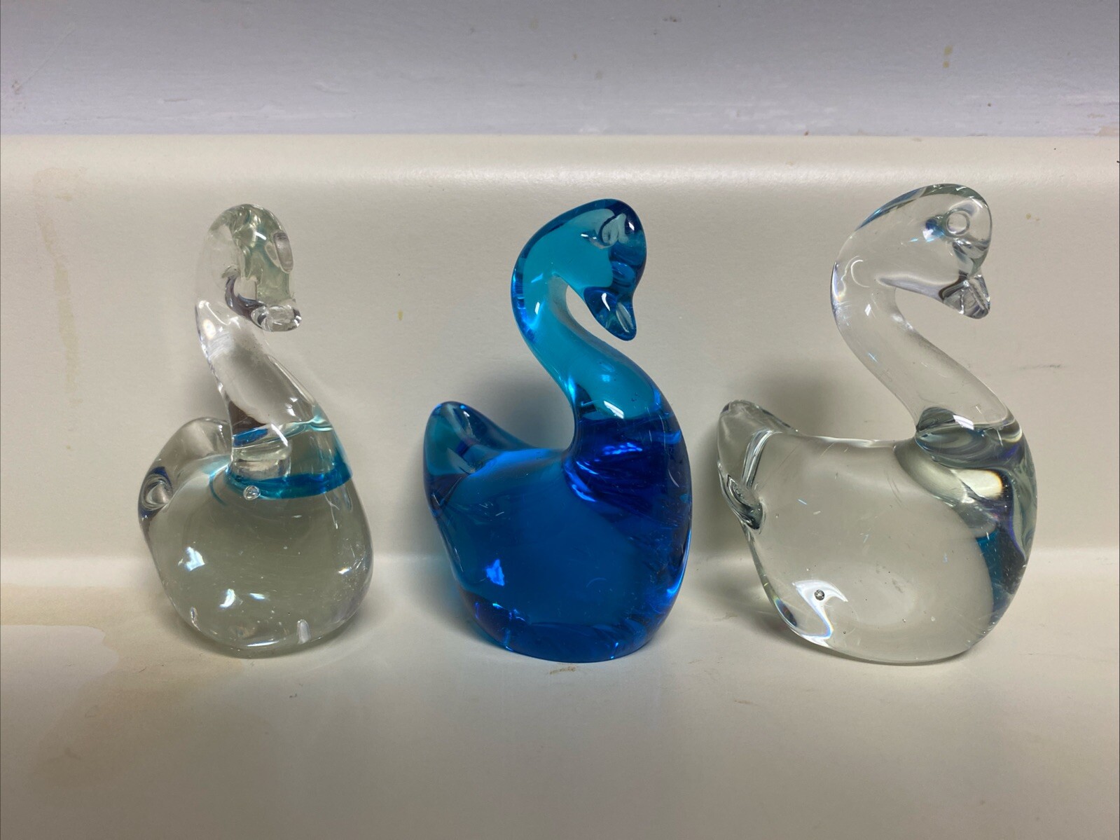 Clear and Blue Swan Art Glass – Set of 3 Very Cute Buy Now! 3 1/2” Tall