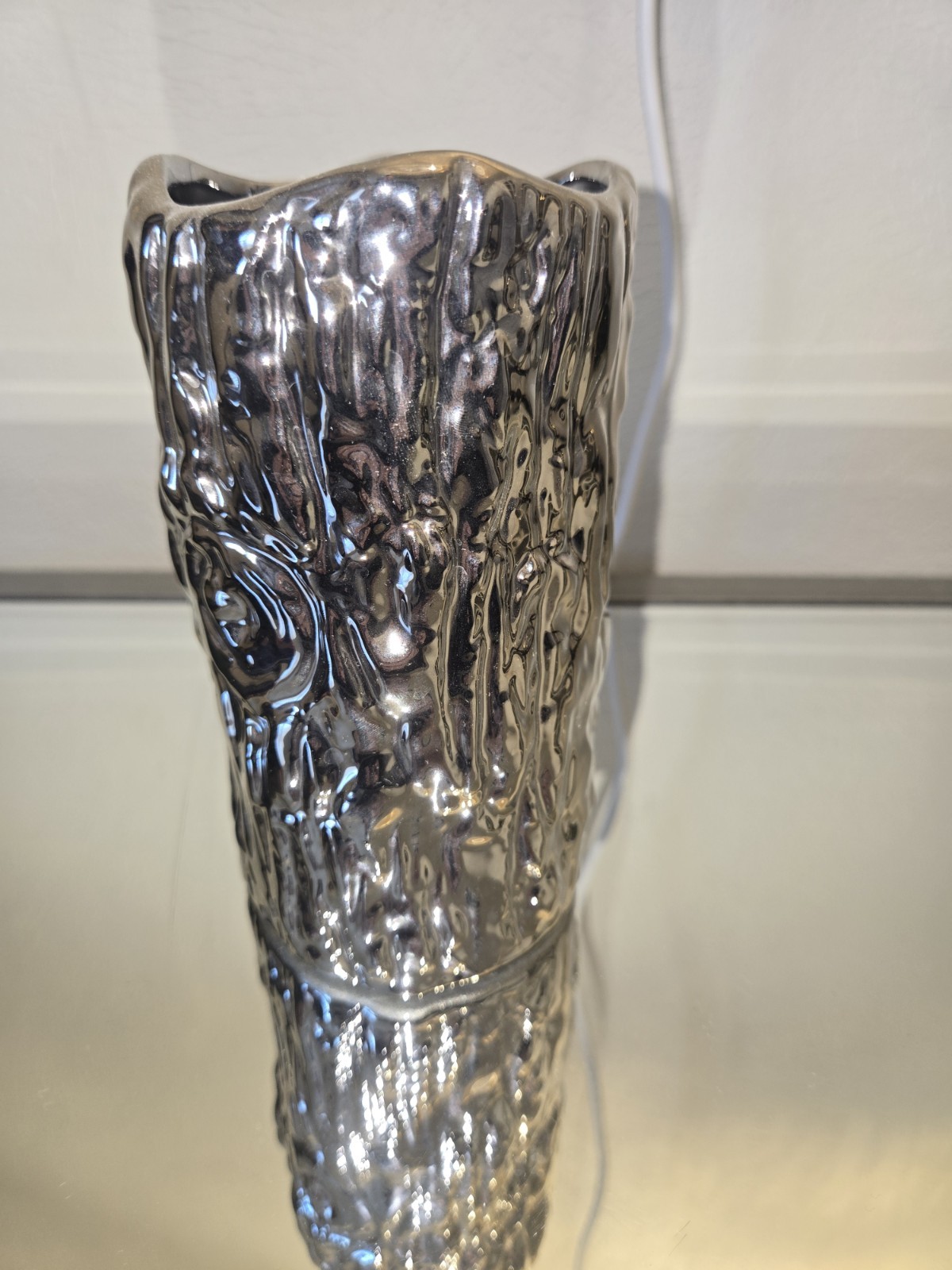 Silver Tree Trunk Vase Metallic Bark Texture Ceramic Decorative Home