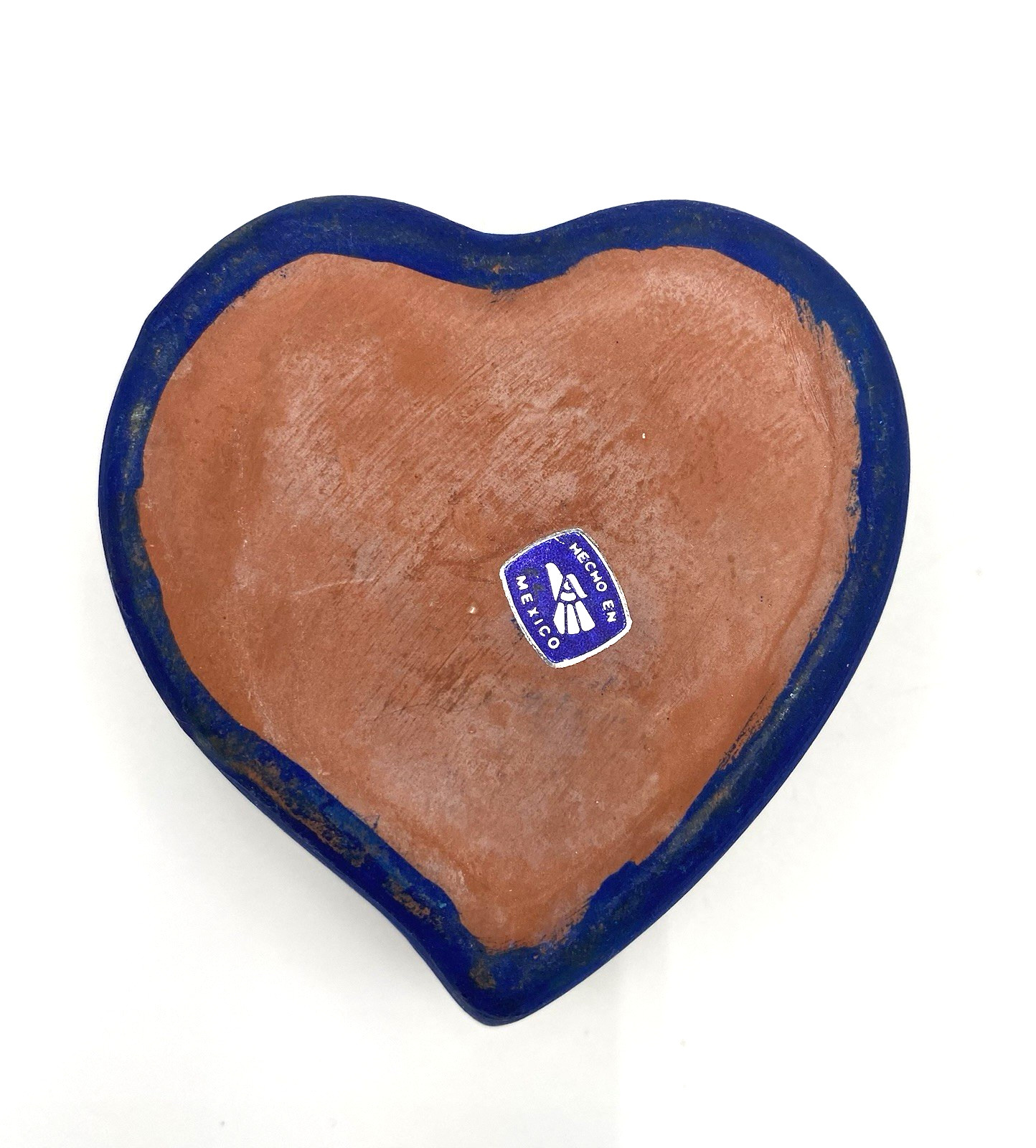 Terra Cotta Heart-Shaped Trinket/Jewelry Box Mexico Hand-Painted Florals Sticker