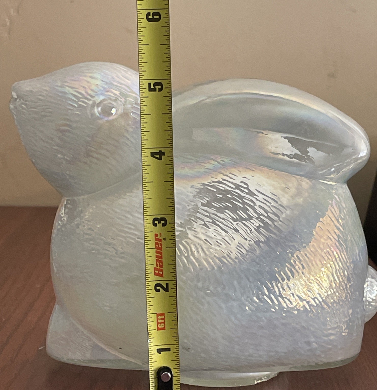 Iridescent White Glass Bunny Paperweight? Made in India 5” X 6.5”