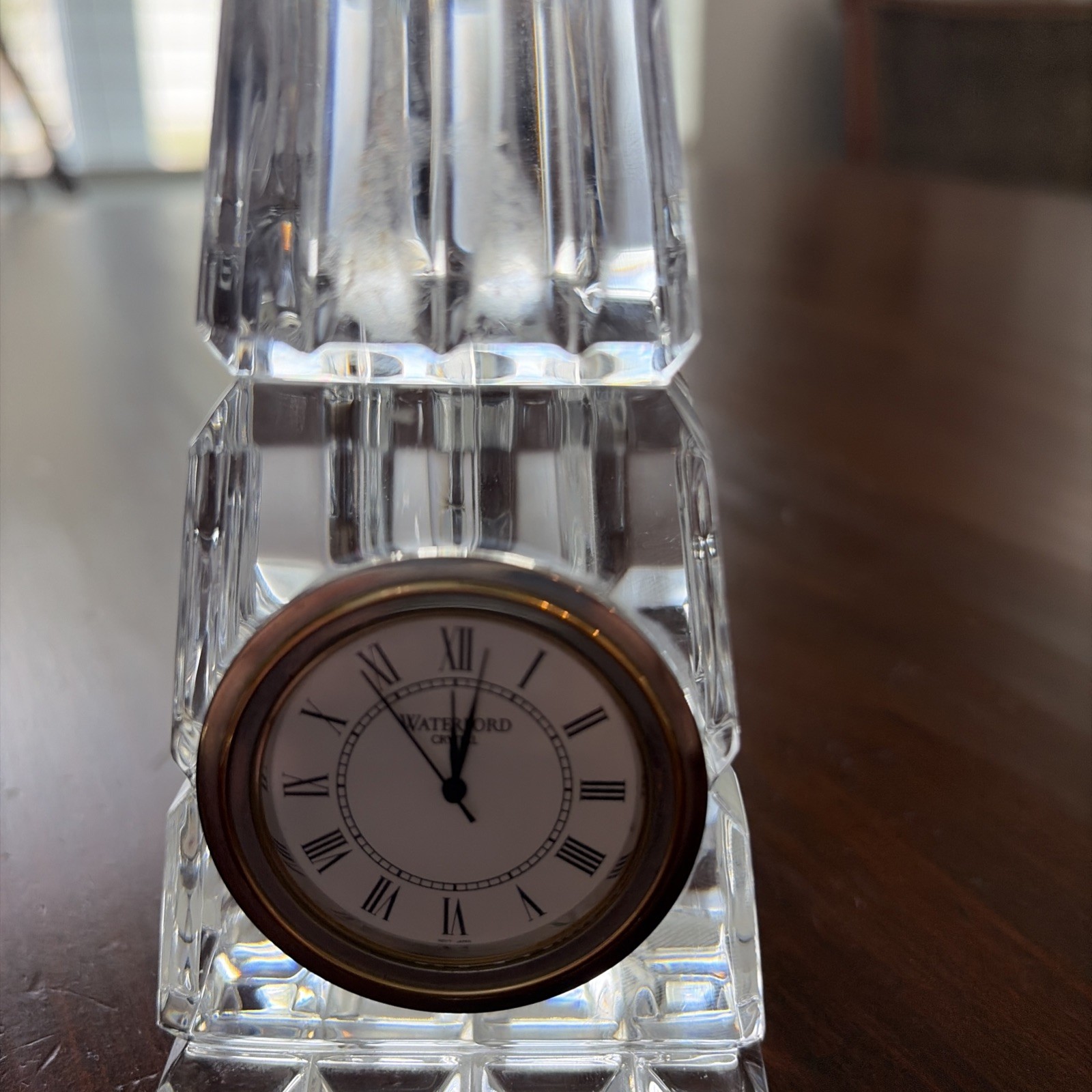 Waterford Ireland Crystal Obelisk Pyramid 5 3/4 Desk Mantle Clock Works