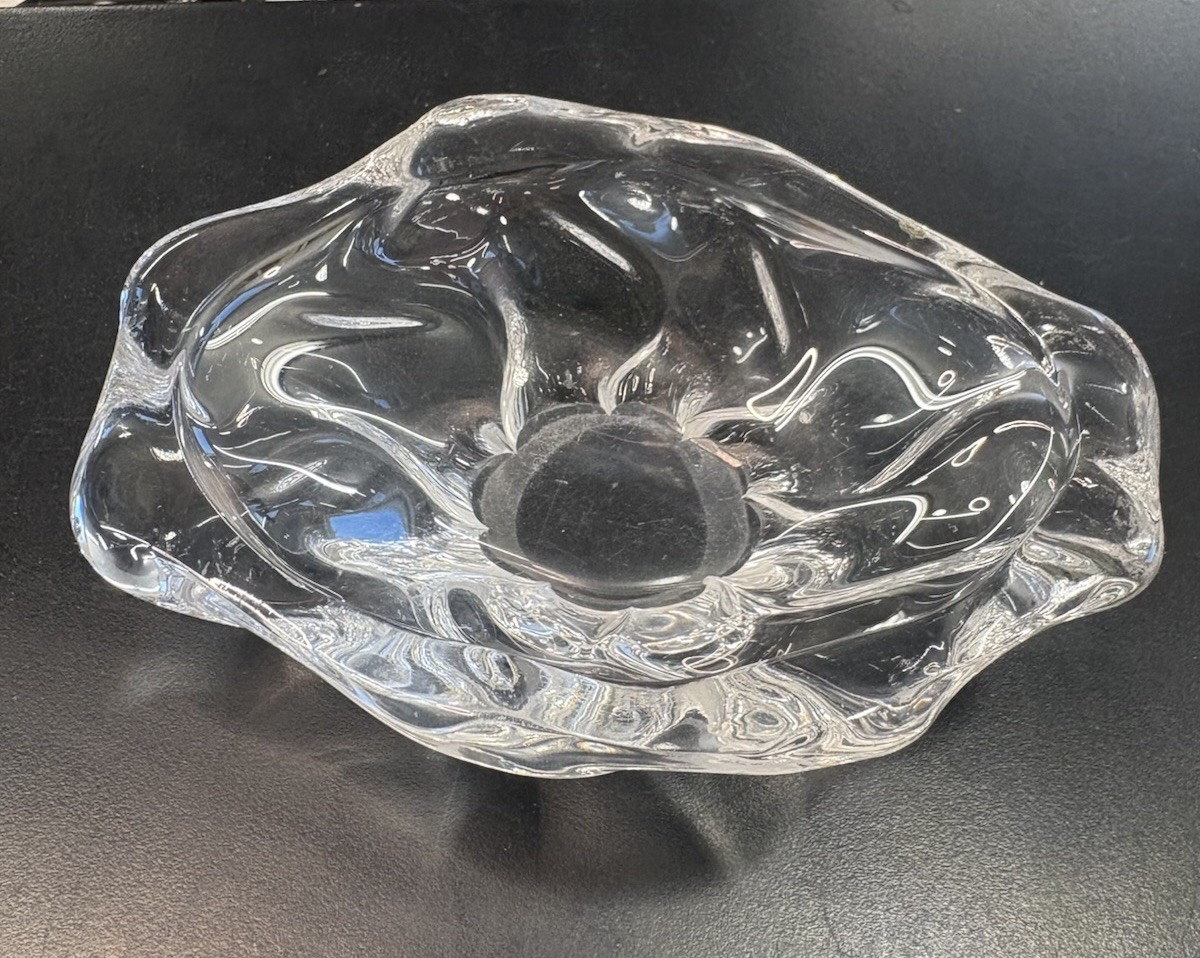 Vintage Abstract DAUM NANCY FRANCE Candy Trinket Dish Clear Glass Signed
