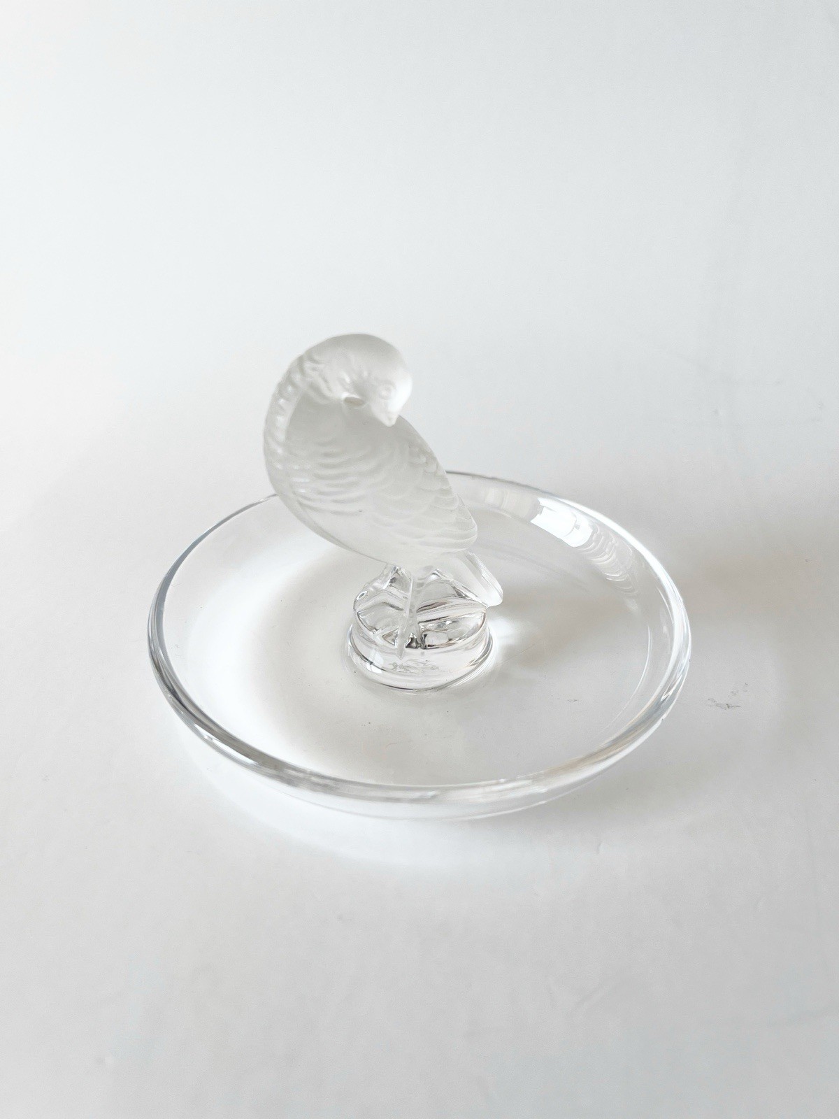 Vintage Lalique Frosted Crystal Turtle Dove Ring Trinket Dish Figurine
