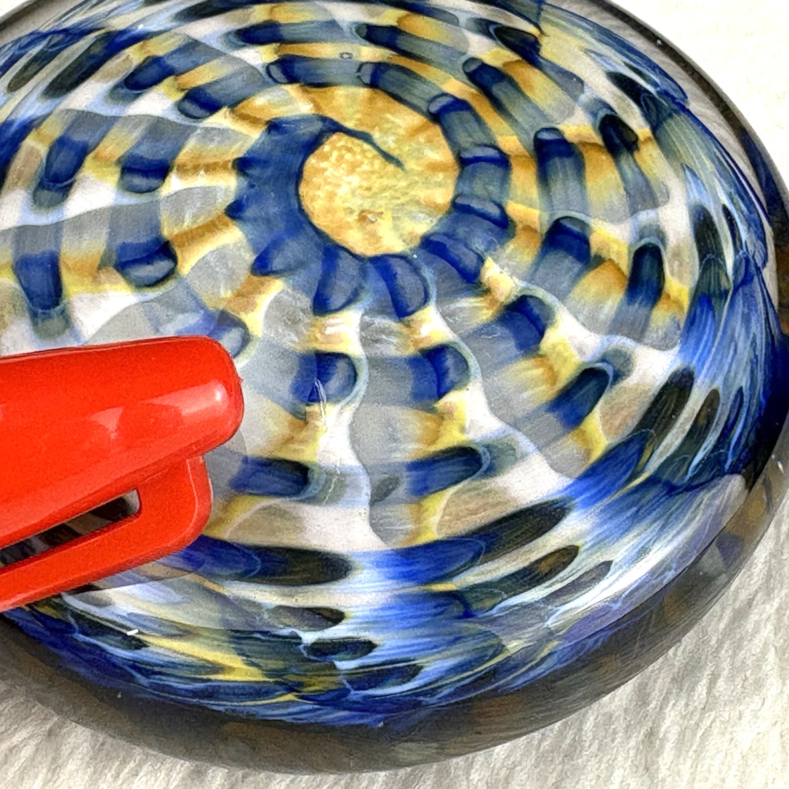 The Glass Forge Nate Weight Sand Dollar Blue Orange Swirl 3.25″ Paperweight