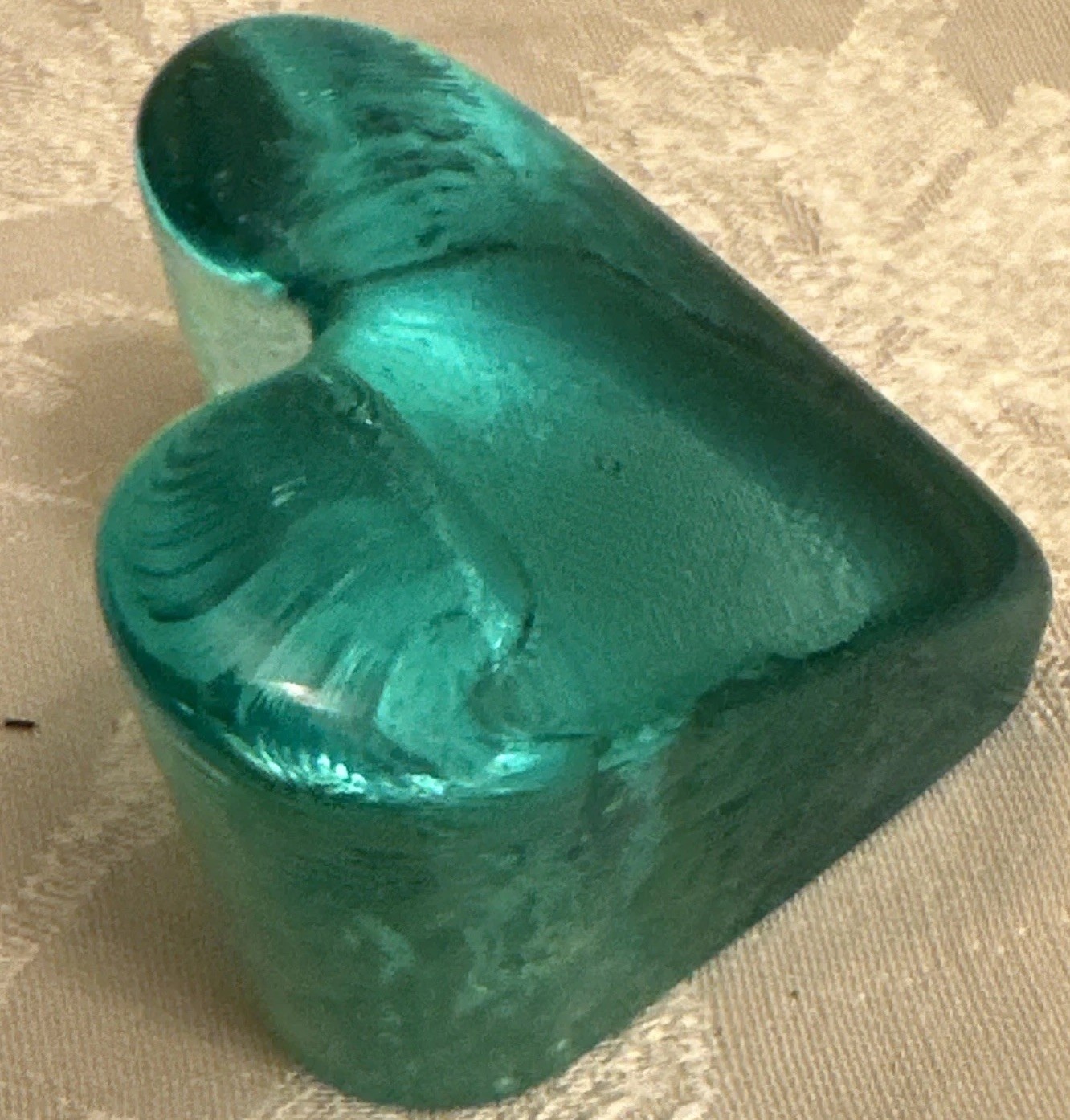 Fire & Light Signed Recycled Art Glass Heart Paperweight Aqua Fire and Light