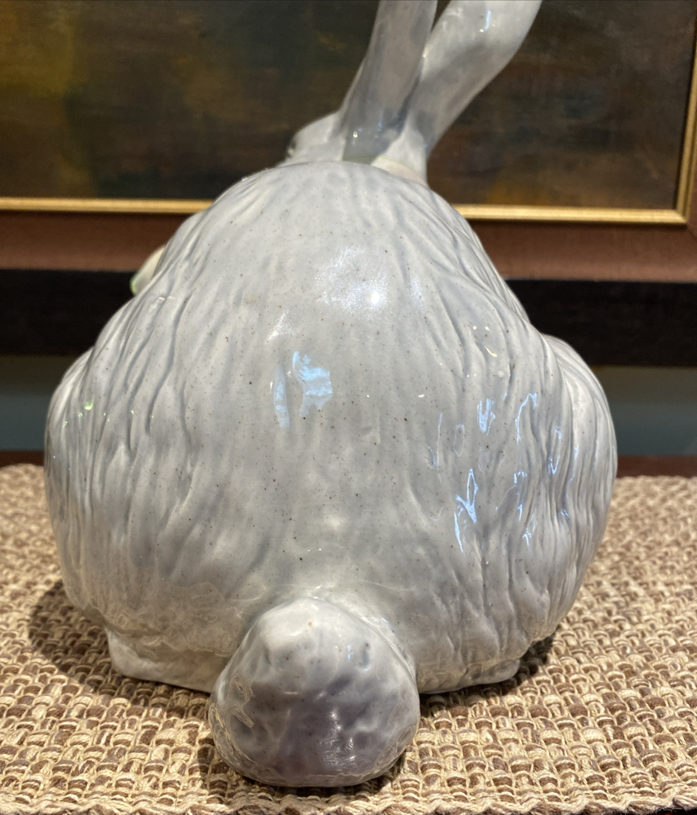 LARGE Realistic Grey Glazed Ceramic Bunny/Rabbit Sculpture 13”X11.5″ Home Decor