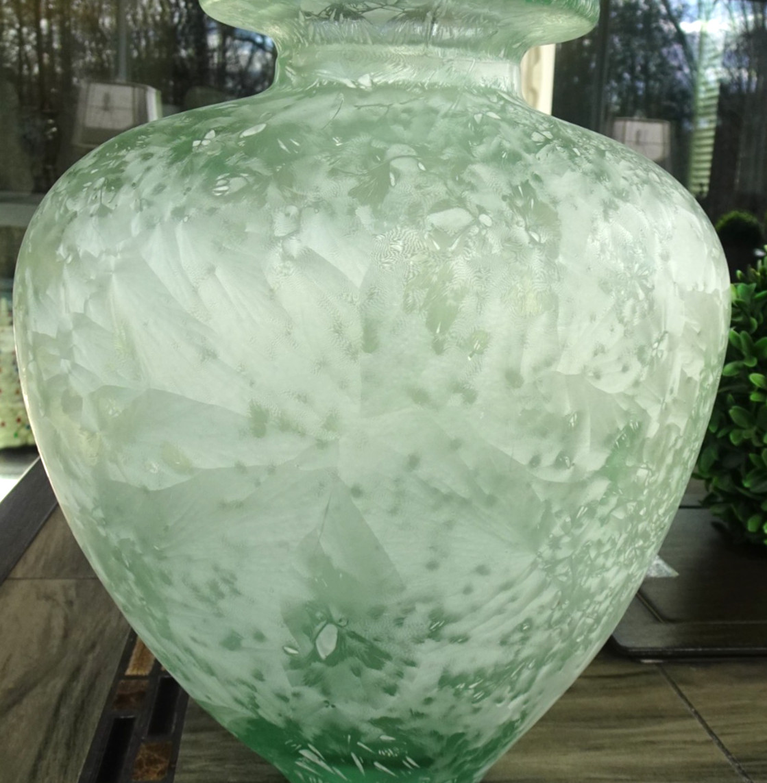10.5″ Design Guild Made in Spain Light Green Frosted Design Vase