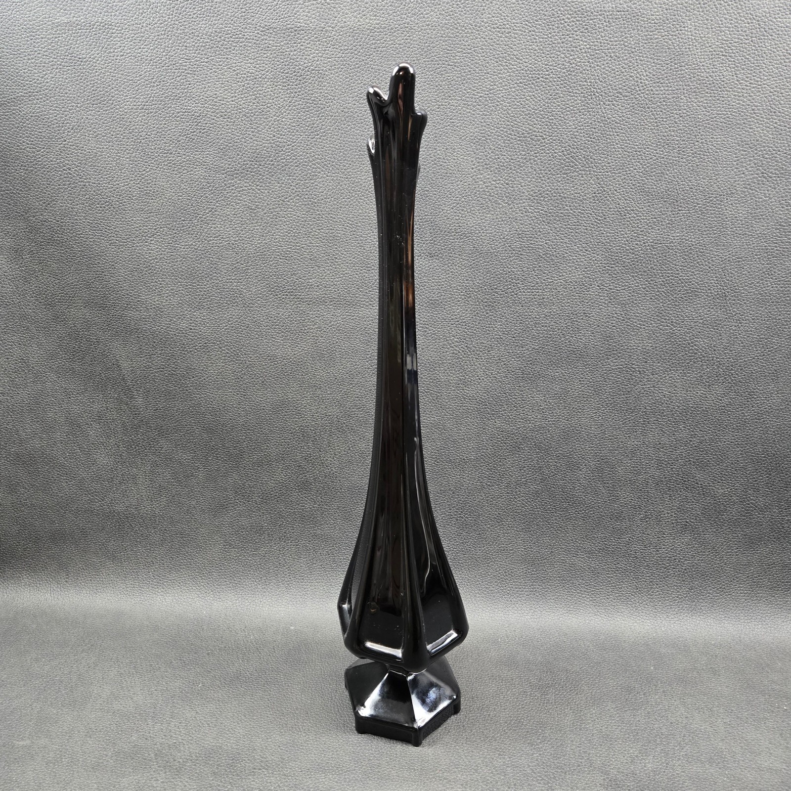 Viking Glass 19 Inch Epic Column 6 Sided Swung Vase in Rare Black Amethyst