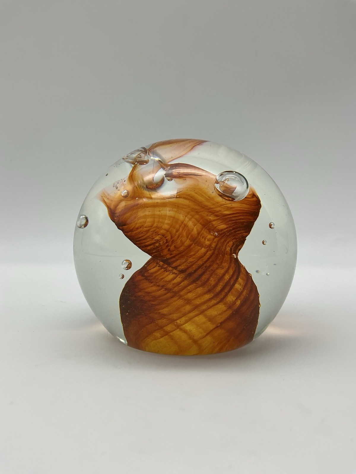 Caithness Carnival Scotland Paper Weight Amber Brown Ribbon Swirl 1986 D 24850