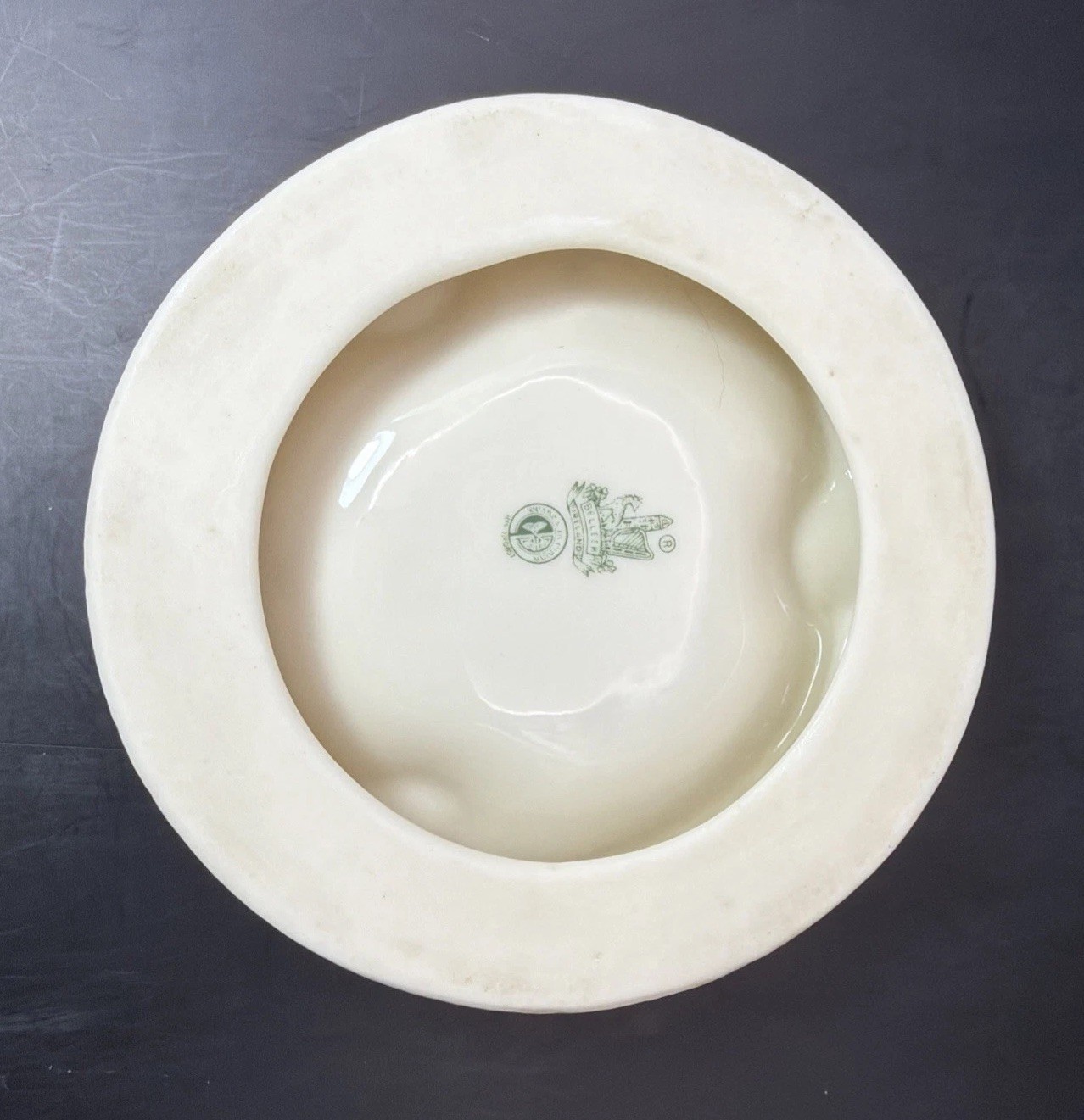 Vintage Belleek Ireland 4” Ashtray With Basketweave Details Green Mark