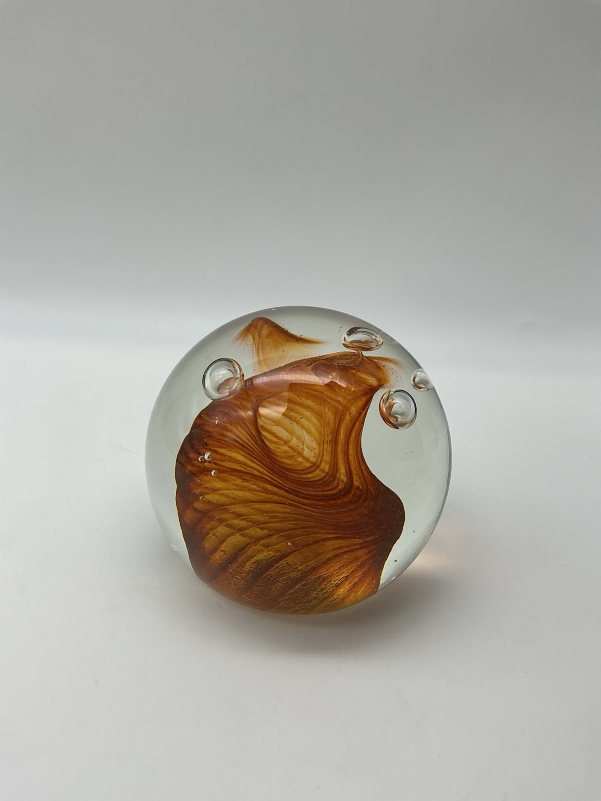 Caithness Carnival Scotland Paper Weight Amber Brown Ribbon Swirl 1986 D 24850