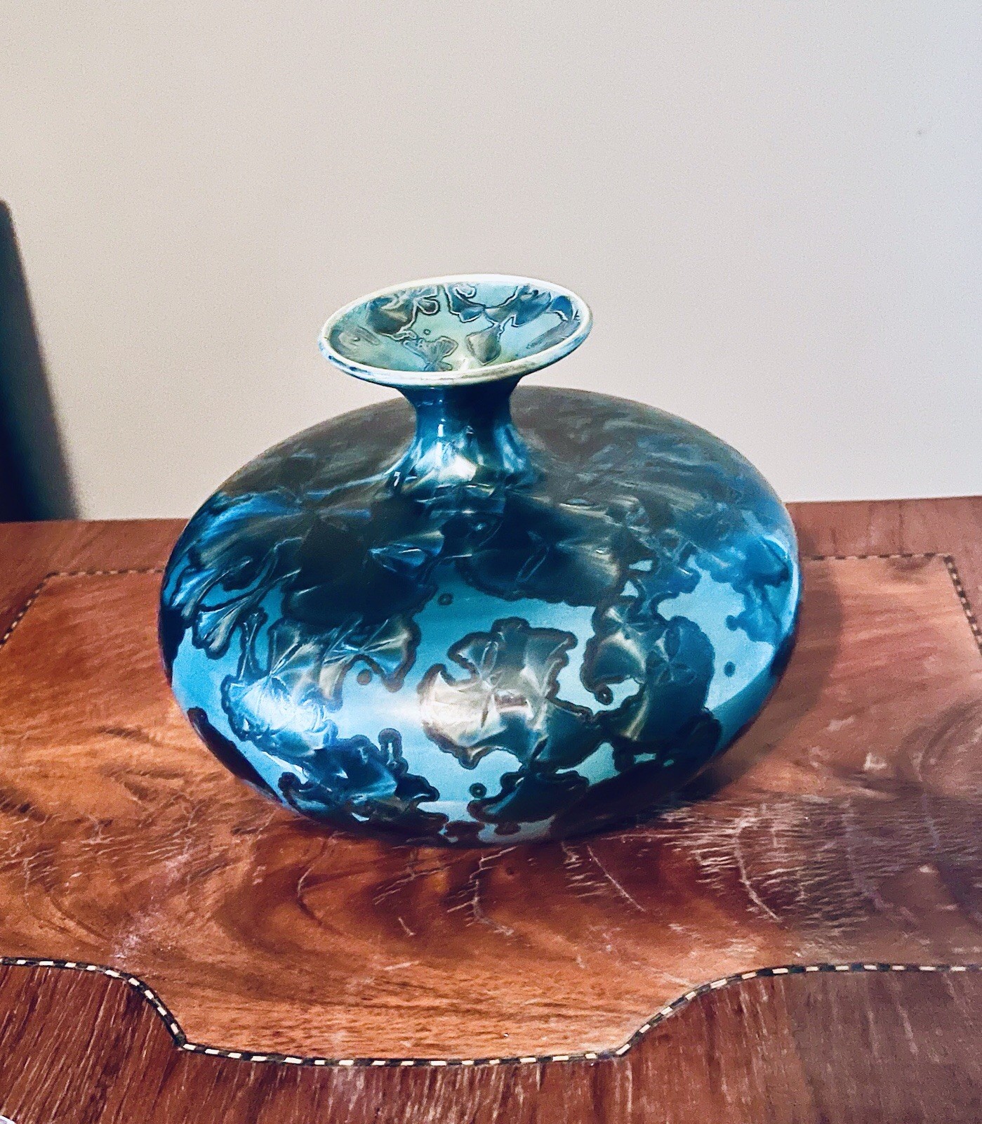 Ceramic Vase Crystalline Glaze Exquisite Floral Design Artist Signed Rare