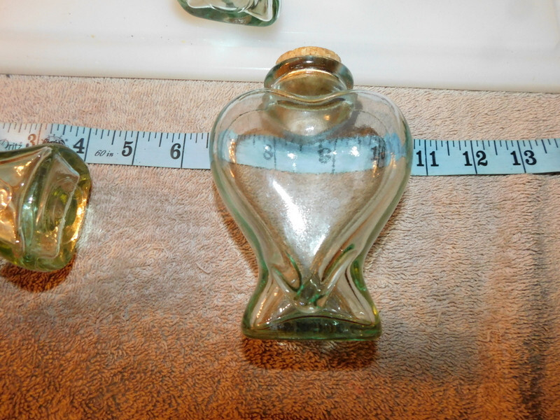 Light Green Heart Shaped Glass Bottle Lot of 6 Bottles Used Excellent Condition