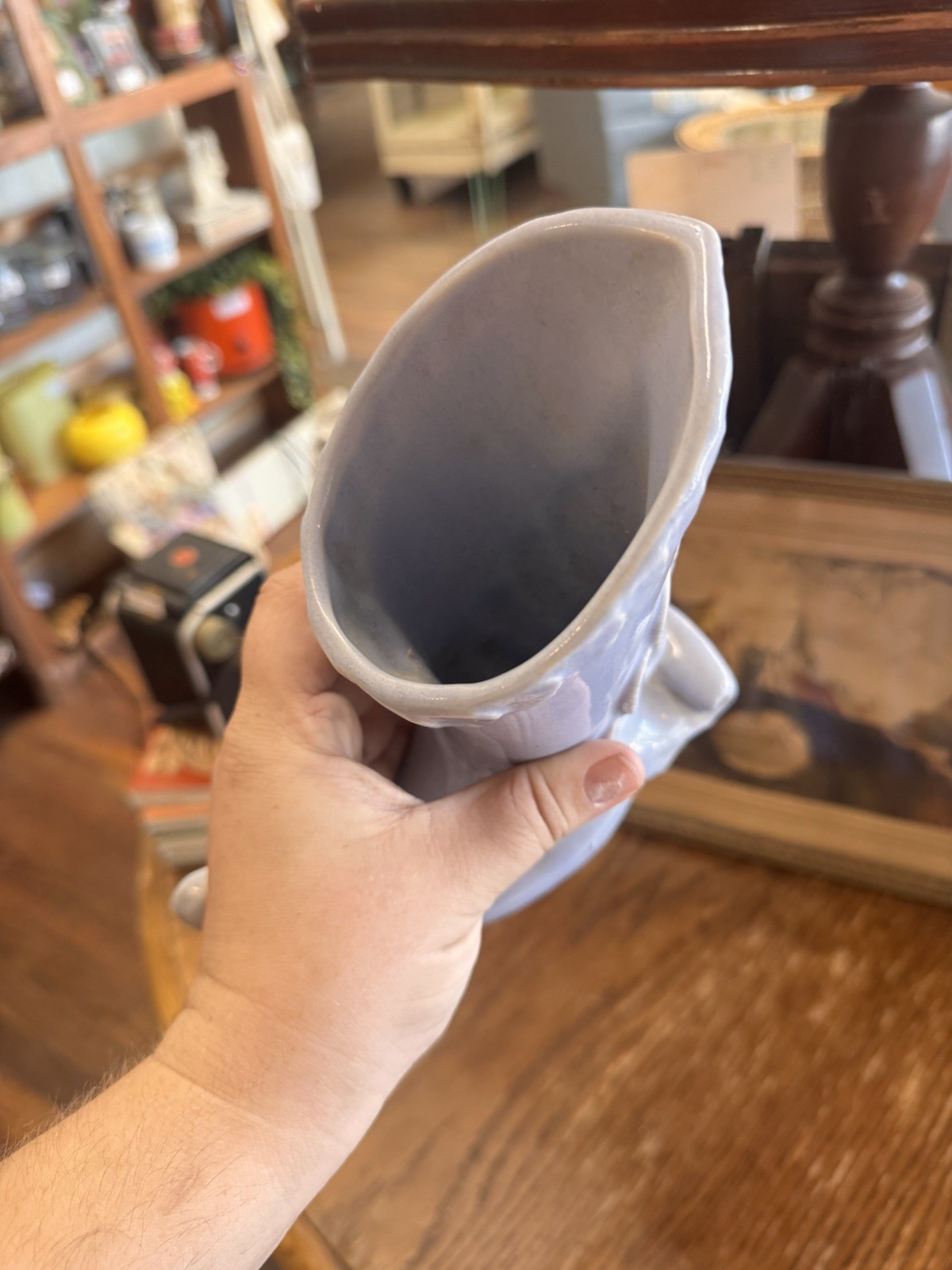 1940’s Niloak Art Pottery Blue Glaze Wing Cornucopia footed vase