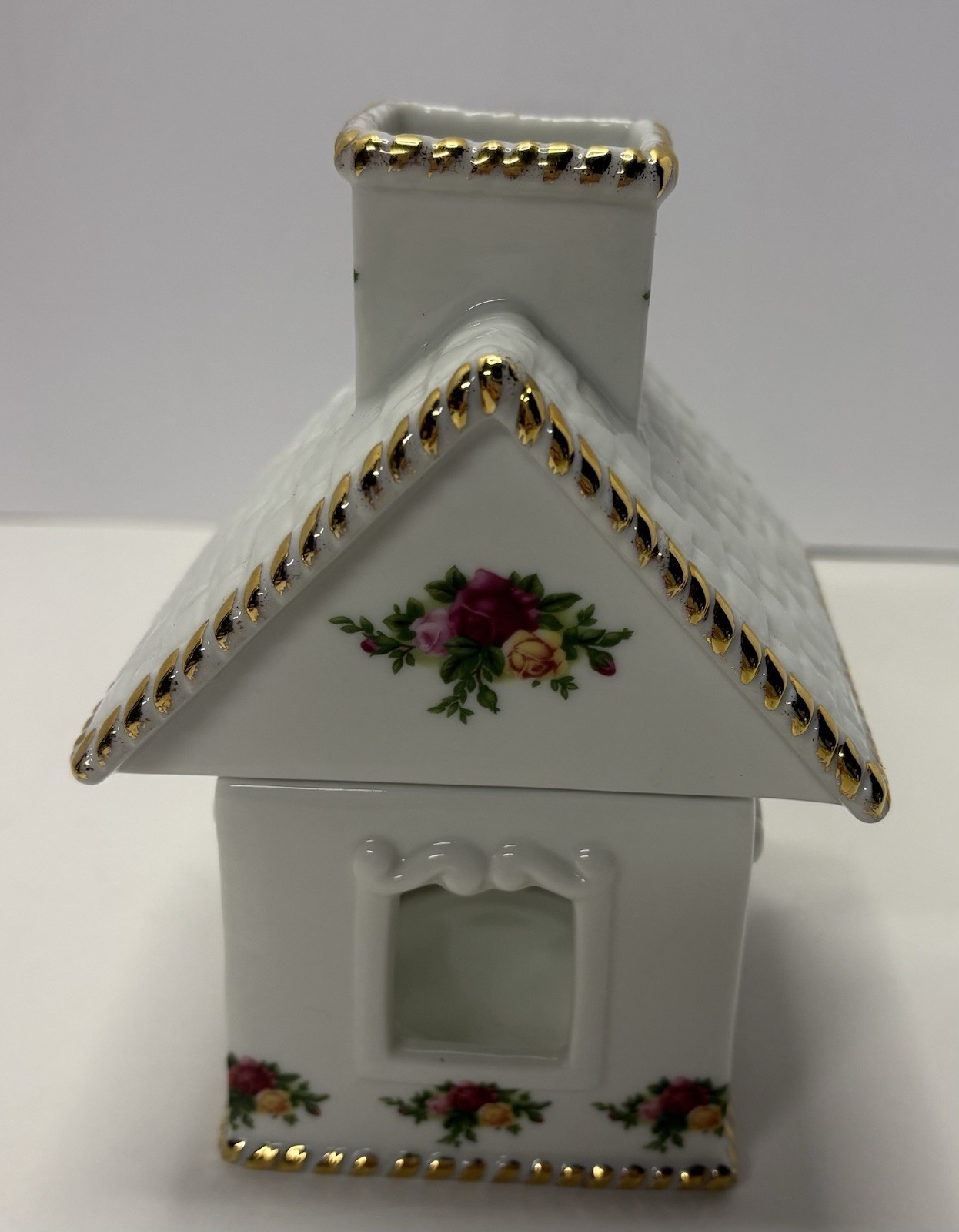 Royal Albert Old Country Roses Basketweave Cottage Votive Candle House 2 Pieces
