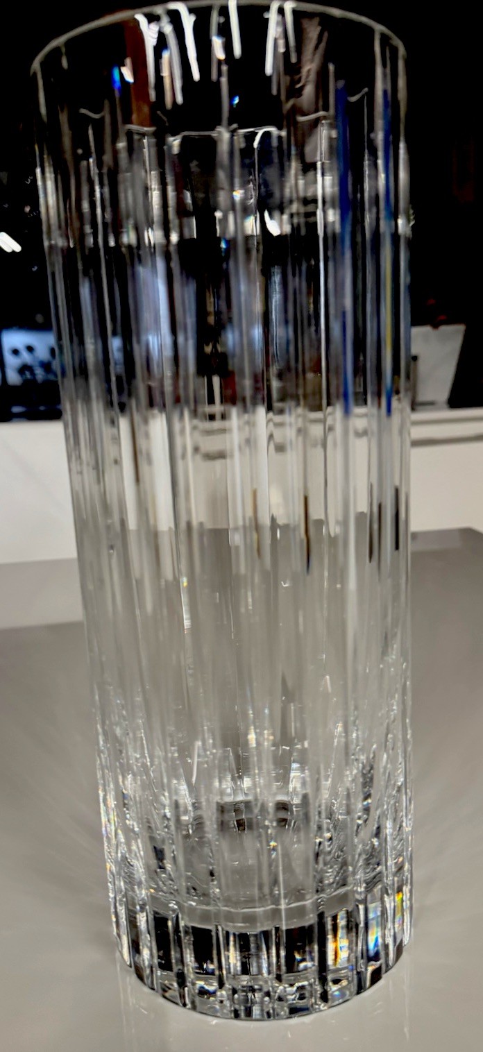 Baccarat Harmonie Vertical Cut Crystal Flower Vase 1990s to 2000s 11.75″