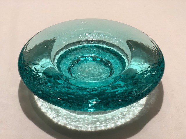 Fire and Light Recycled Art Glass 6.5″ Aqua Green Footed Candle Holder USA