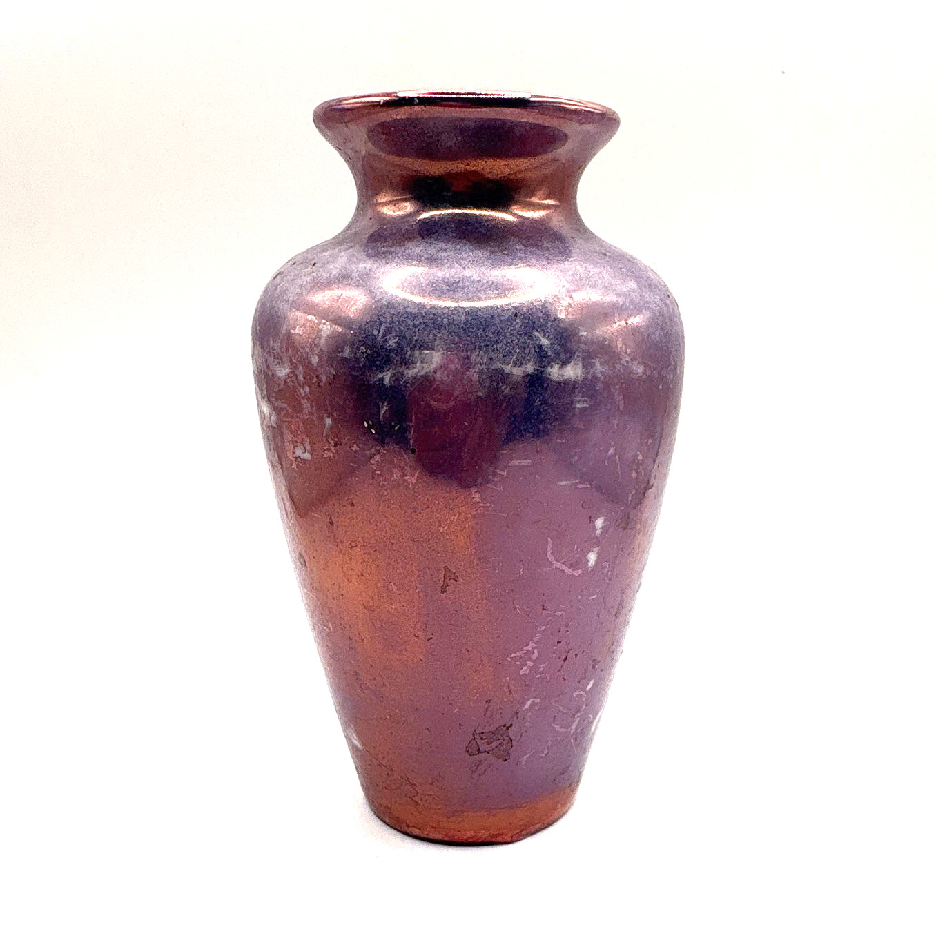 K.B. USA Purple & Copper Glossy Abstract Art Pottery Ceramic Vase Signed